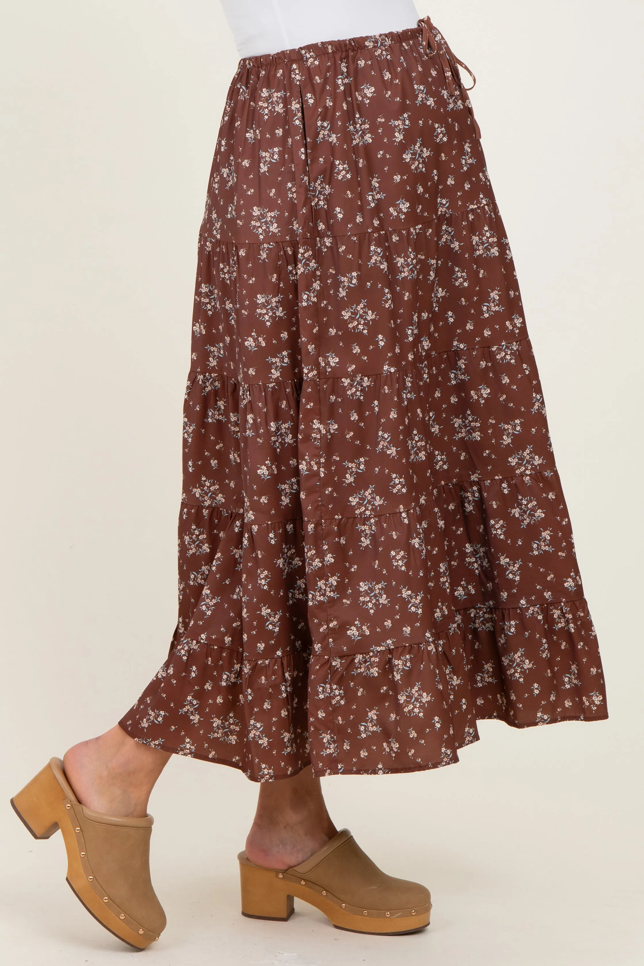 Brown Floral Tiered Maternity Maxi Skirt sold by Pinkblush product image thumbnail 3
