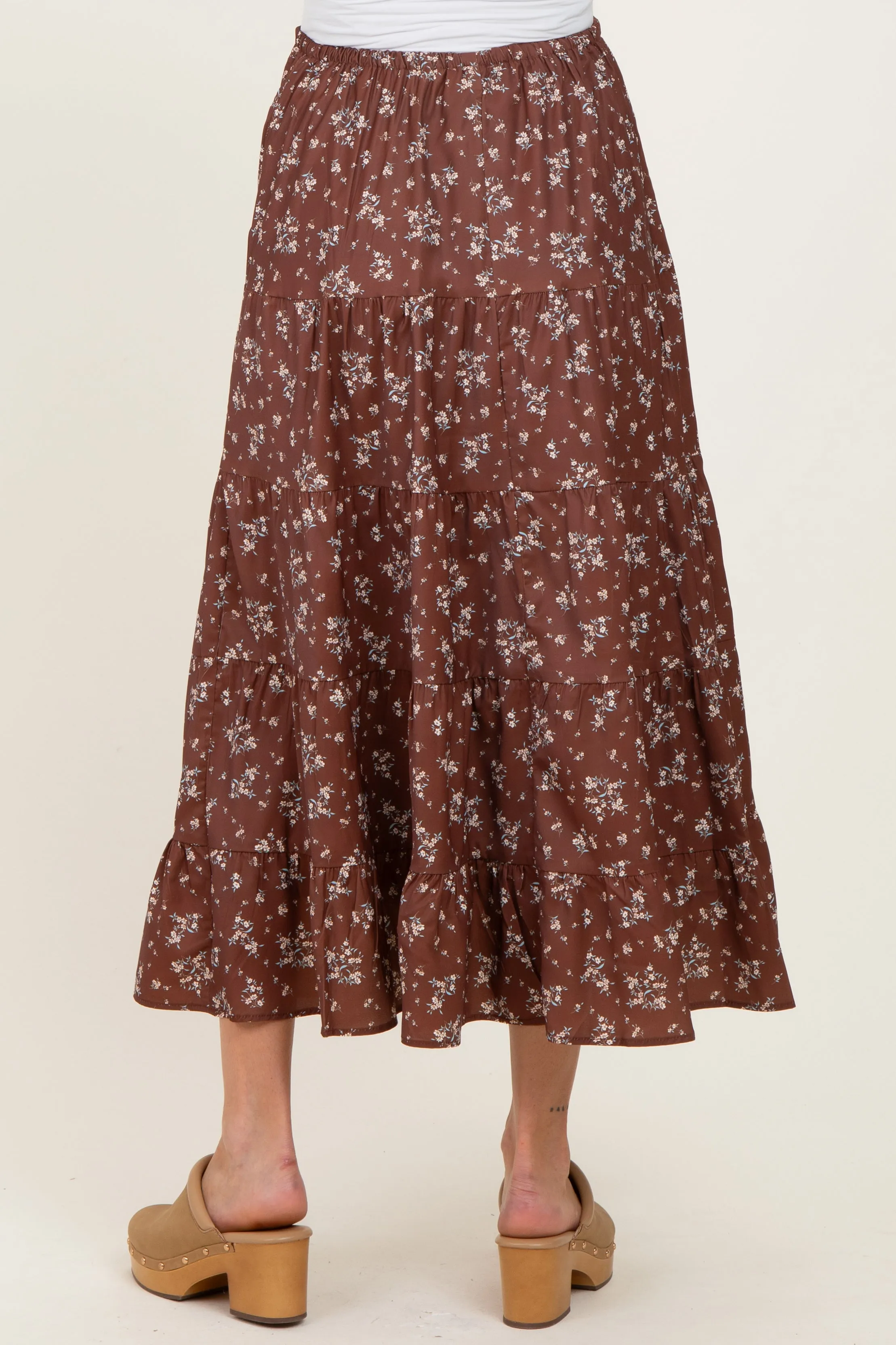 Brown Floral Tiered Maternity Maxi Skirt sold by Pinkblush product image thumbnail 4
