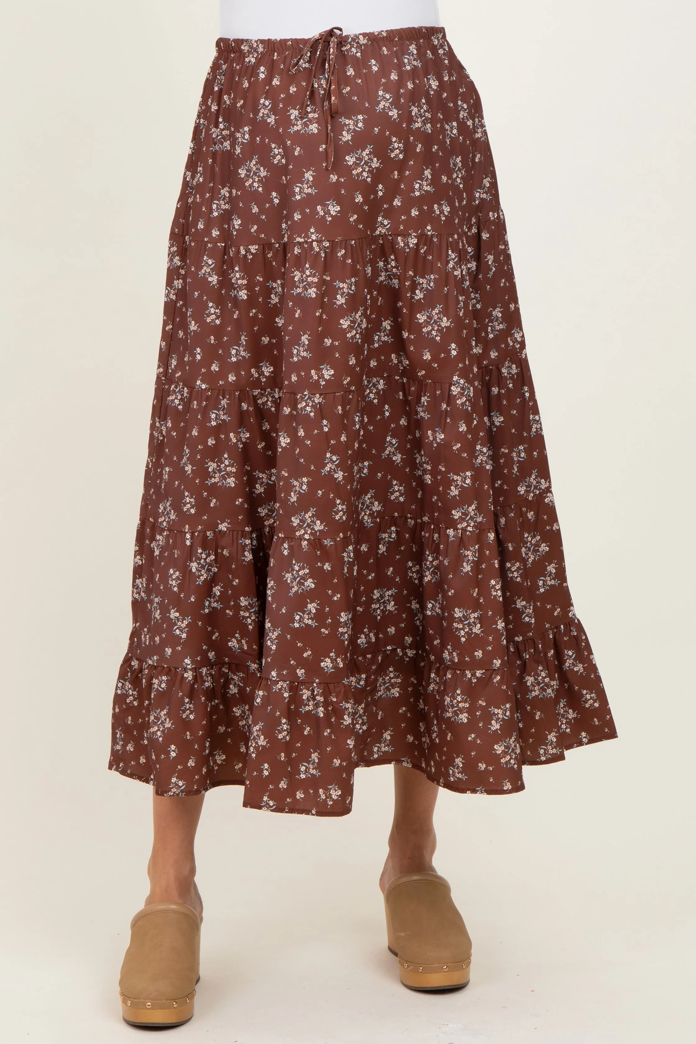 Brown Floral Tiered Maternity Maxi Skirt sold by Pinkblush product image thumbnail 2
