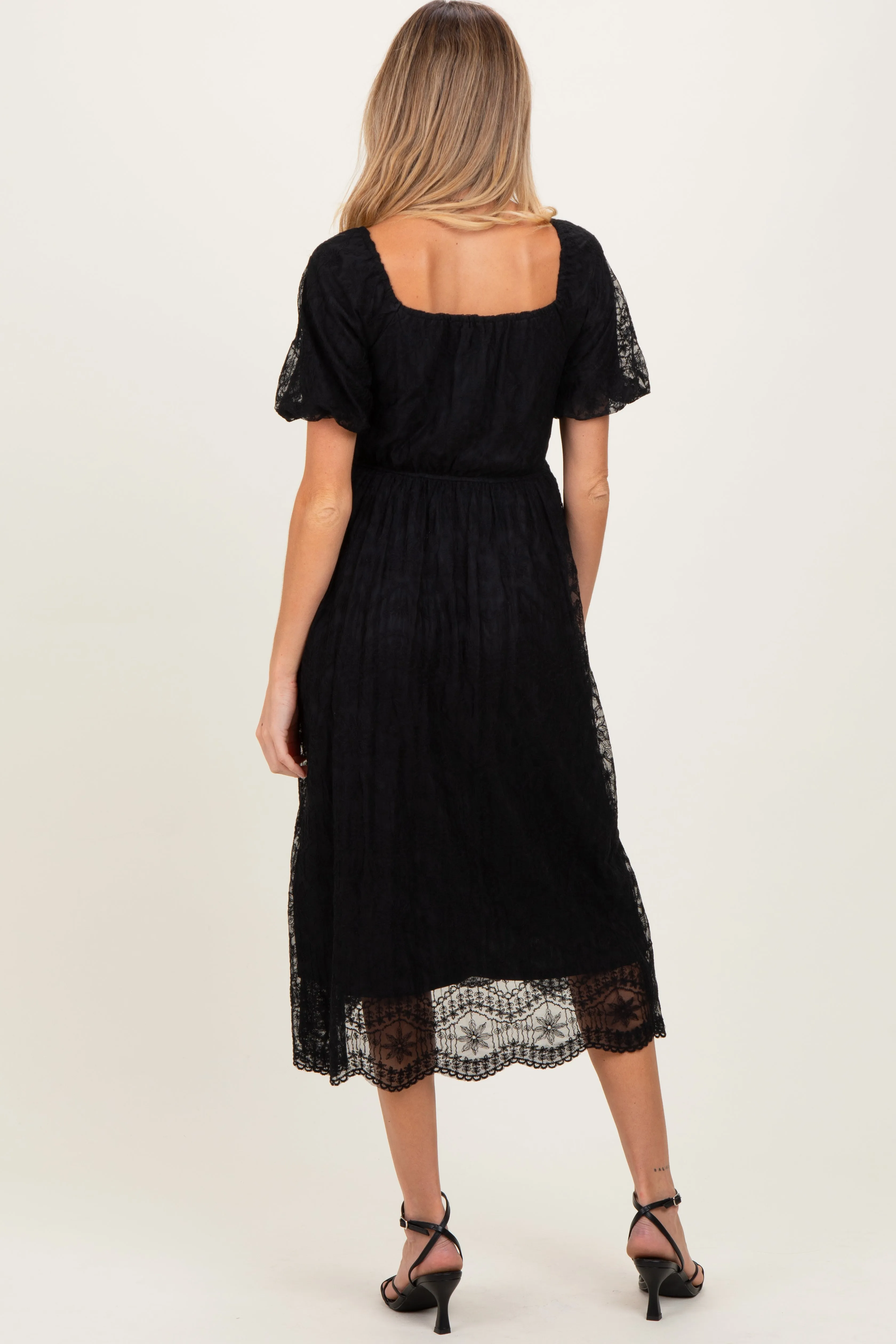 Black Lace Sweetheart Neck Short Sleeve Maternity Midi Dress sold by Pinkblush product image thumbnail 4