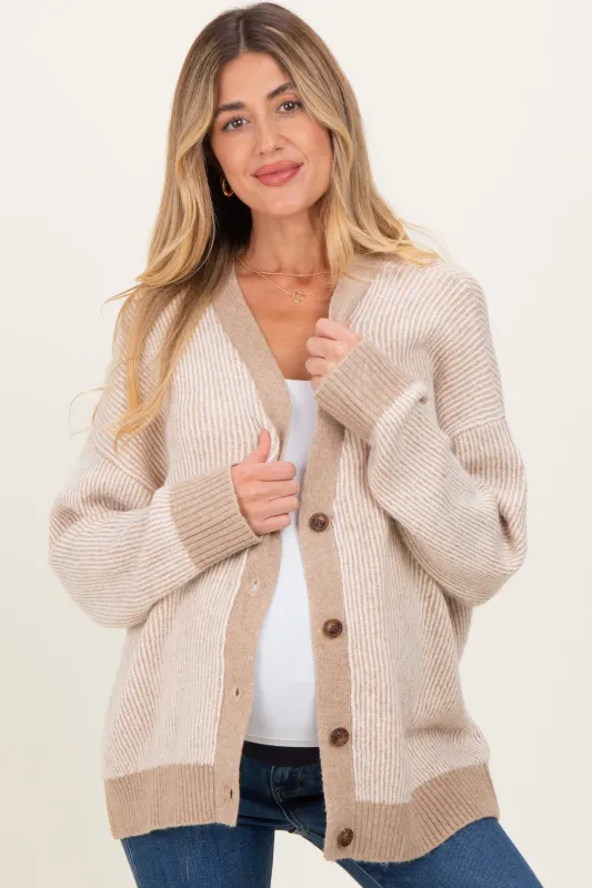Taupe Two-Tone Button-Down Maternity Cardigan sold by Pinkblush
