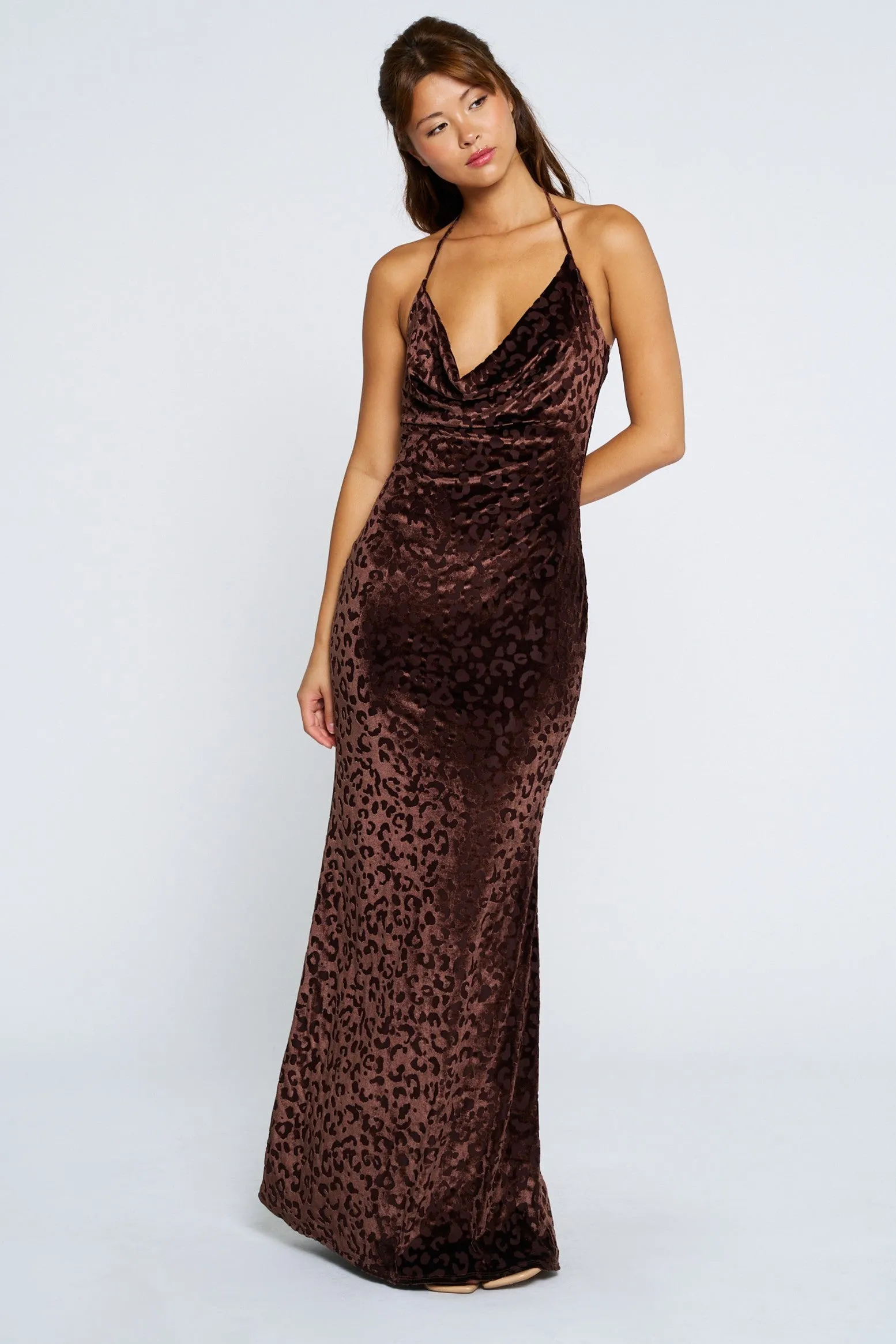 Brown Animal Print Halter Maxi Dress sold by Pinkblush