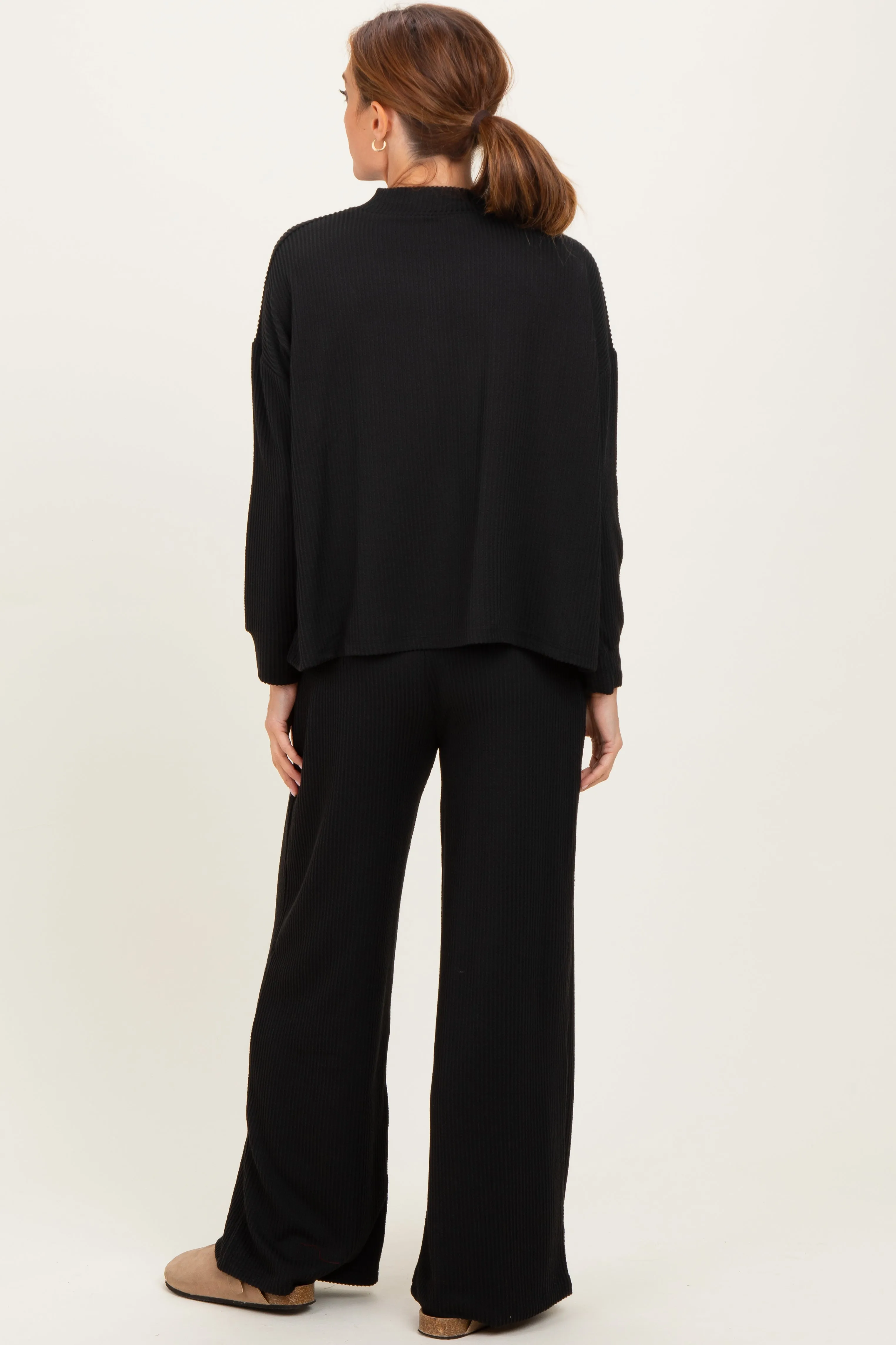 Black Textured Rib Mock Neck Long Sleeve Pants Set sold by Pinkblush product image thumbnail 4