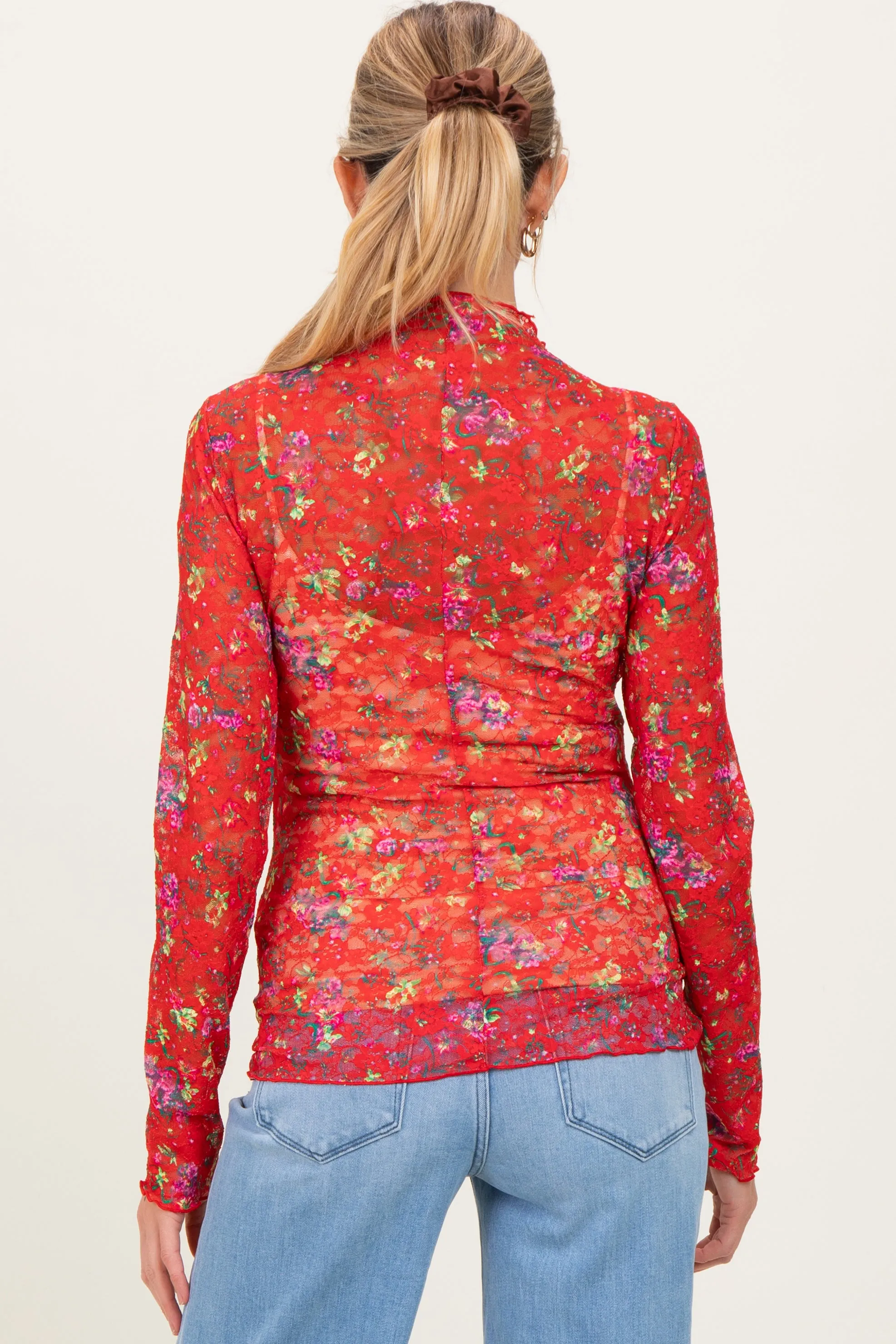 Red Floral Lace Long Sleeve Maternity Top sold by Pinkblush product image thumbnail 4