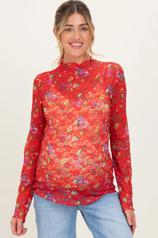 Red Floral Lace Long Sleeve Maternity Top sold by Pinkblush