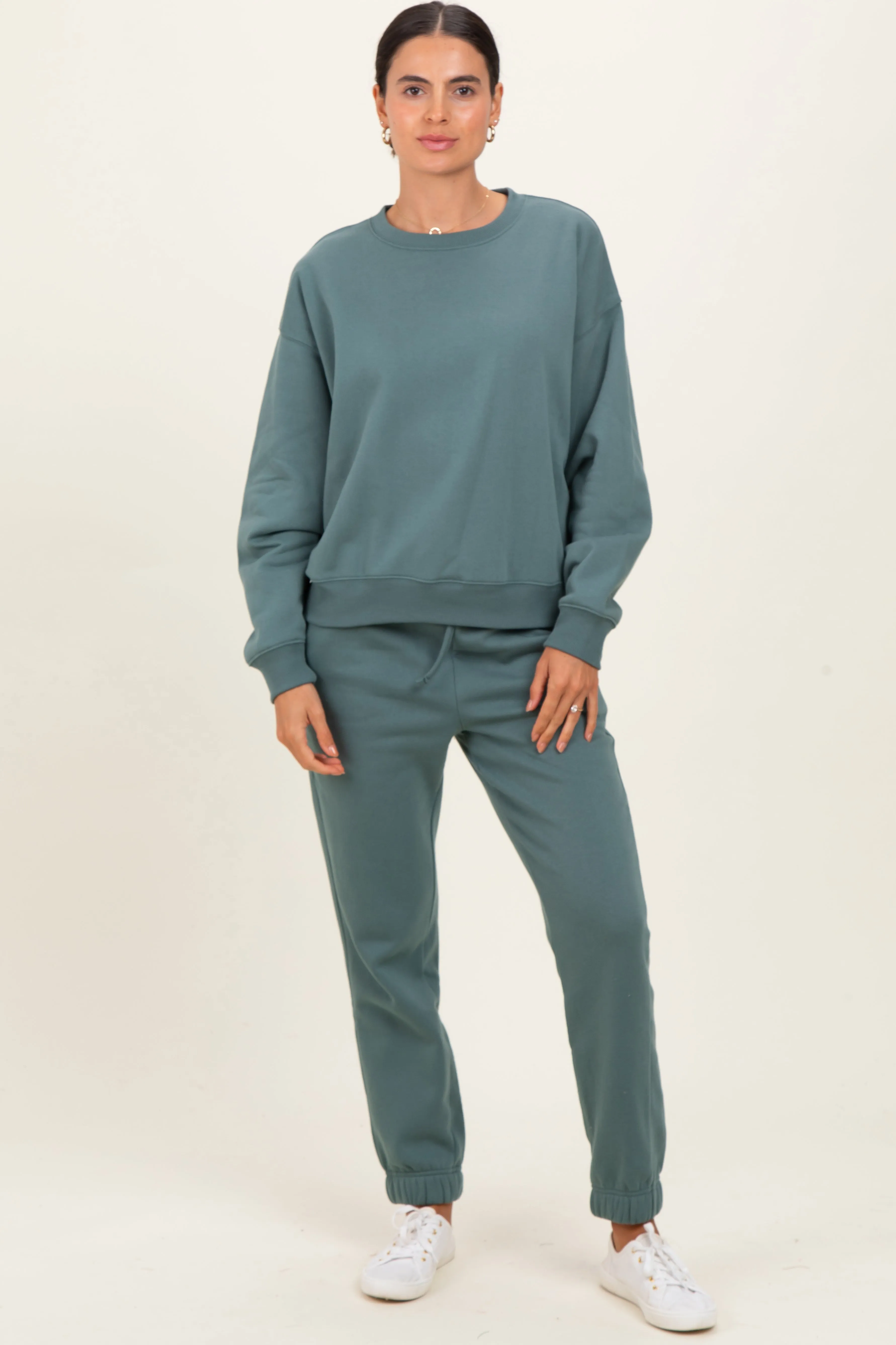 Jade Fleece Long Sleeve Pullover & Jogger Set sold by Pinkblush