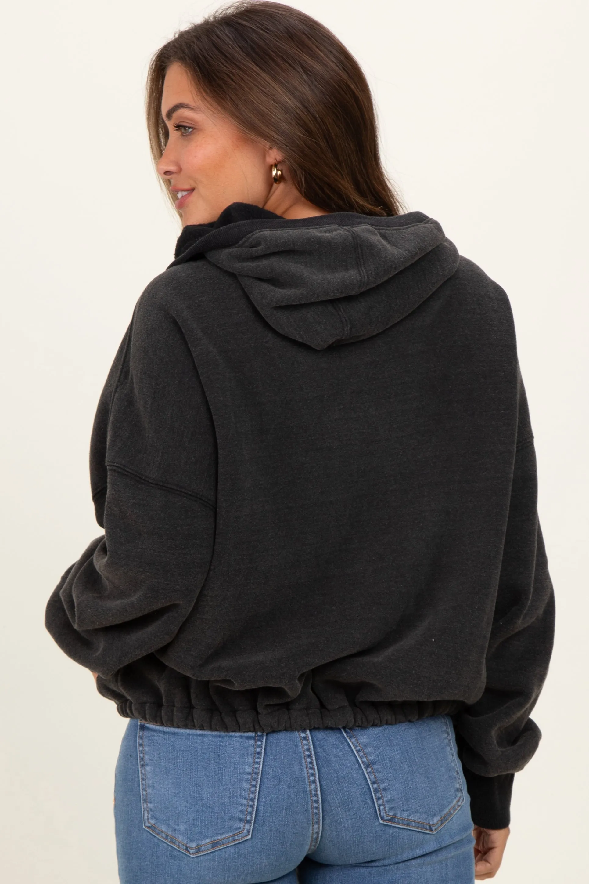 Black Fleece Half Zip Drop Shoulder Maternity Hoodie sold by Pinkblush product image thumbnail 4