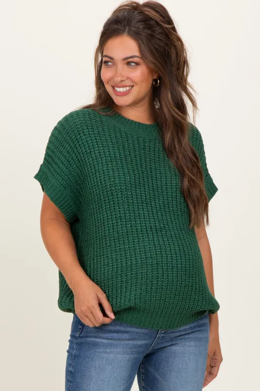 Green Short Sleeve Round Neck Maternity Sweater sold by Pinkblush