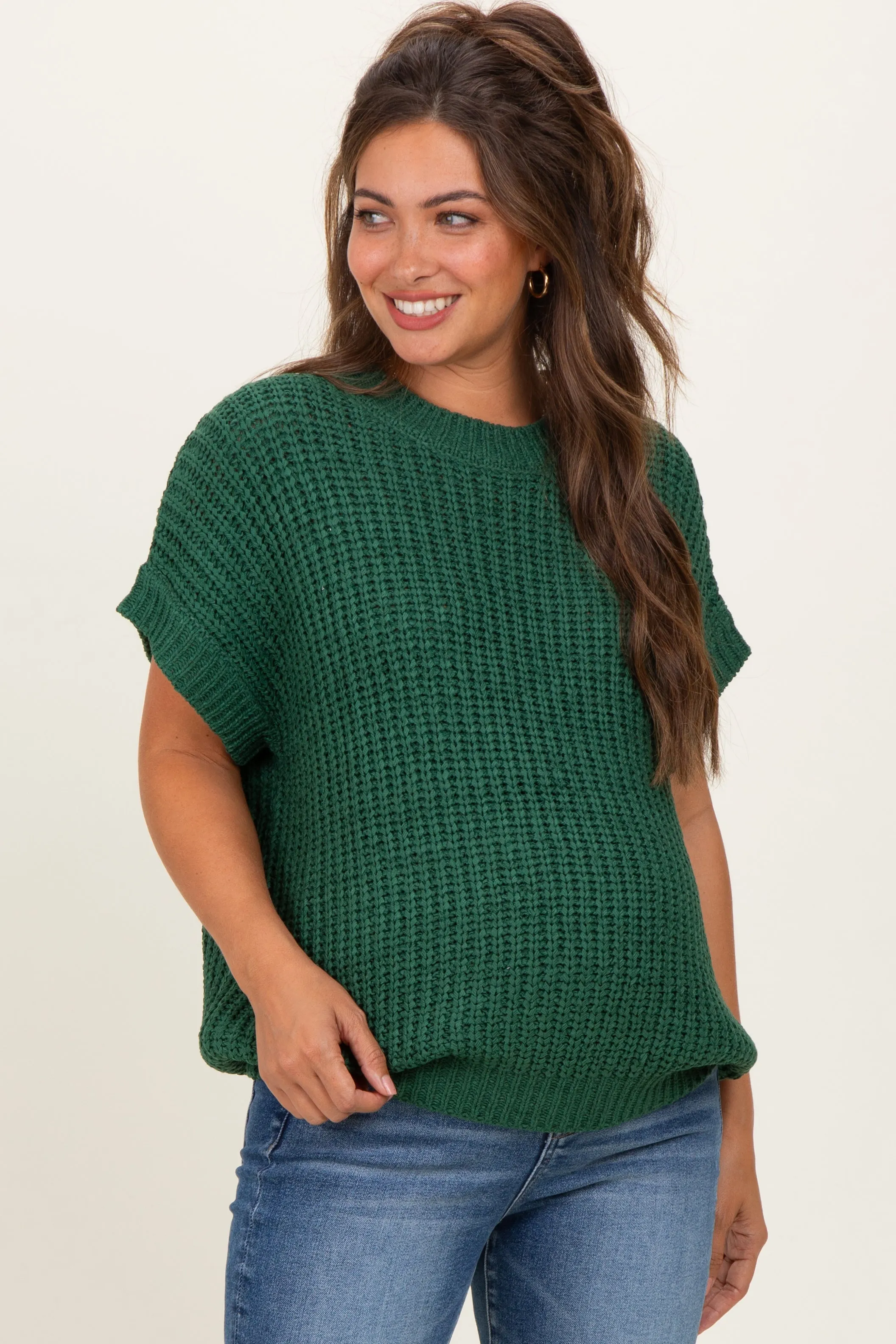 Green Short Sleeve Round Neck Maternity Sweater sold by Pinkblush