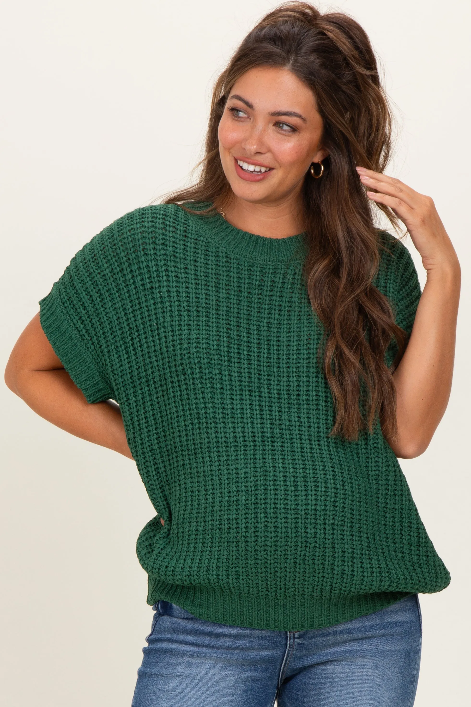 Green Short Sleeve Round Neck Maternity Sweater sold by Pinkblush product image thumbnail 2