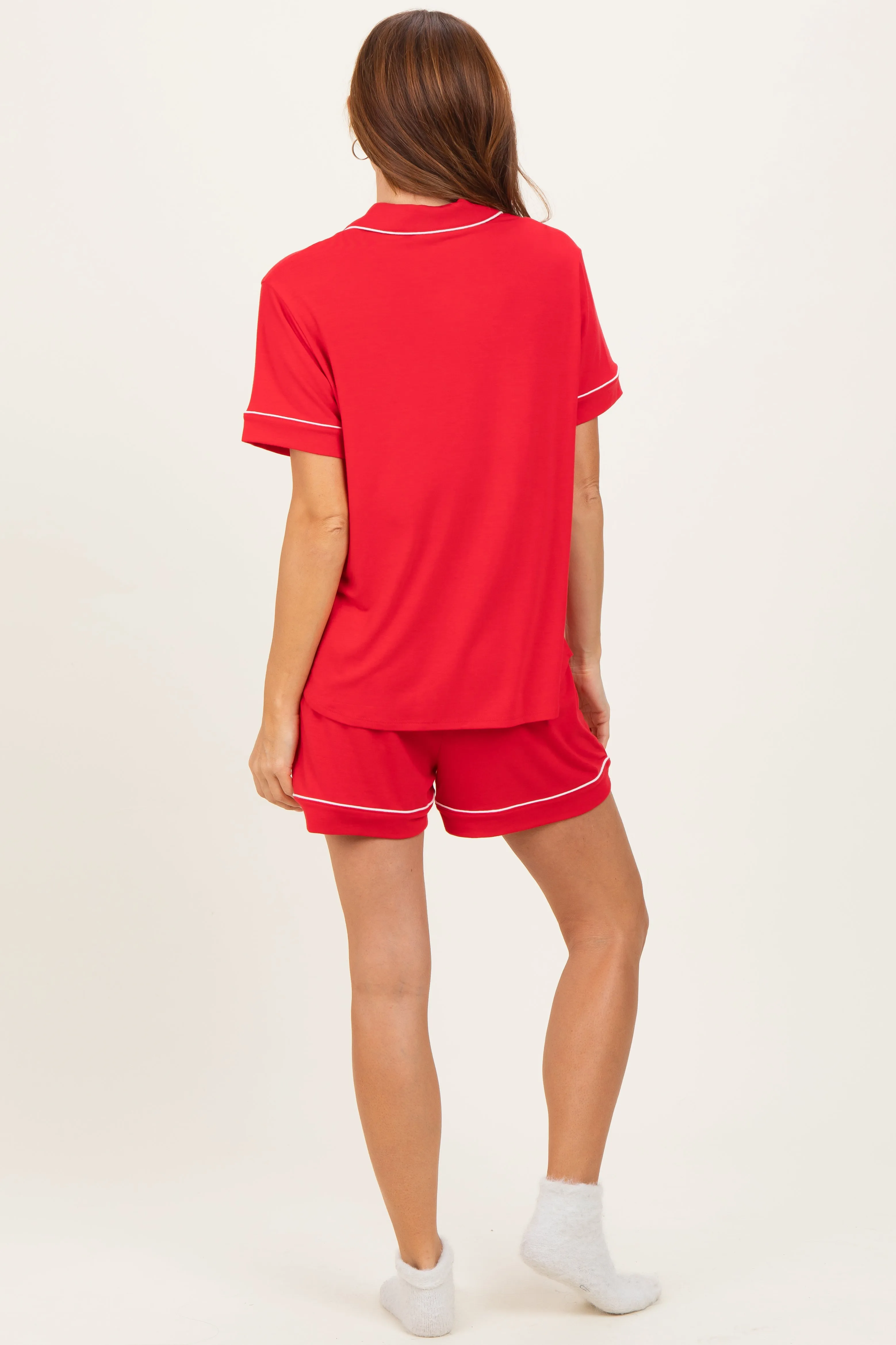 Red Short Sleeve Button Down Shirt Shorts Set sold by Pinkblush product image thumbnail 4