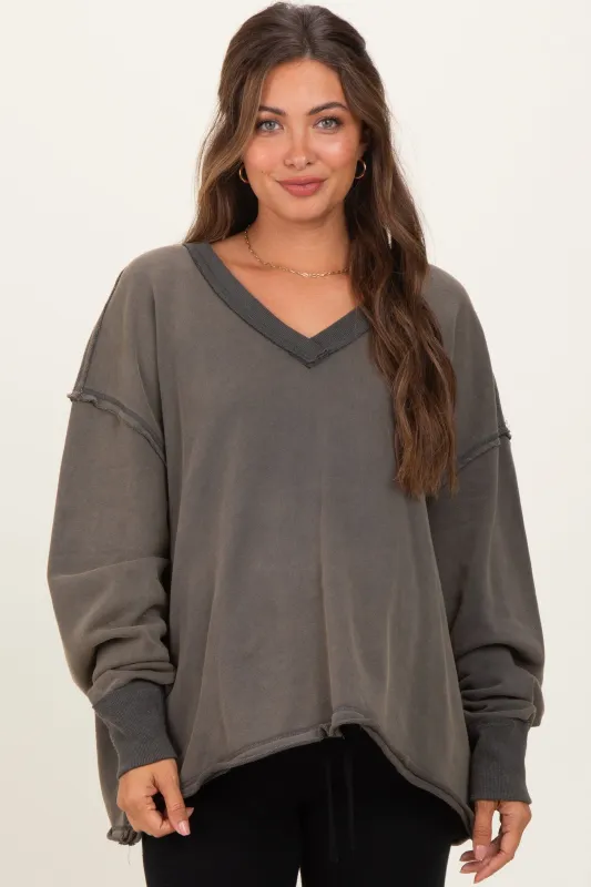 Charcoal Mineral Washed French Terry Oversized Maternity Sweatshirt sold by Pinkblush
