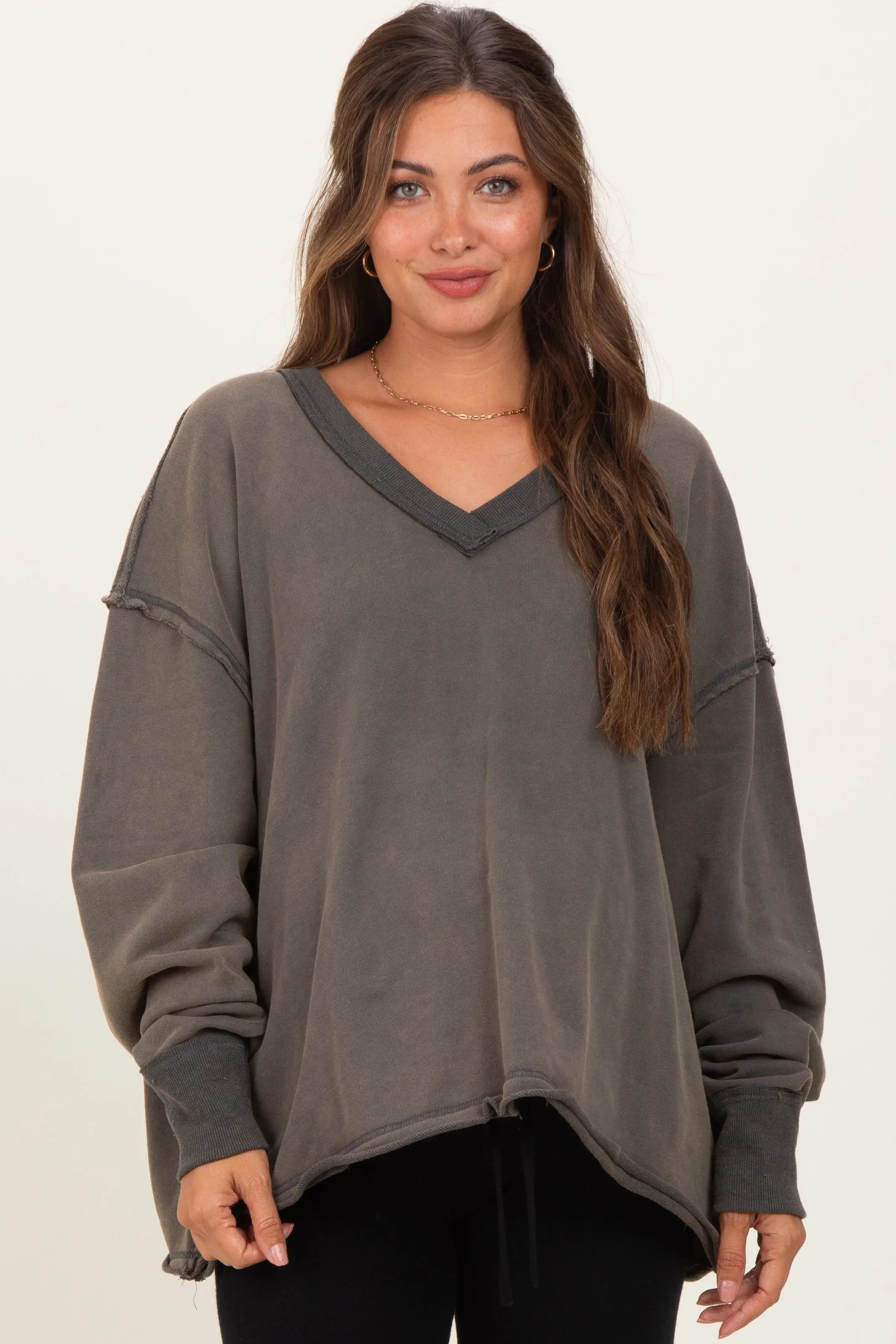 Charcoal Mineral Washed French Terry Oversized Maternity Sweatshirt sold by Pinkblush