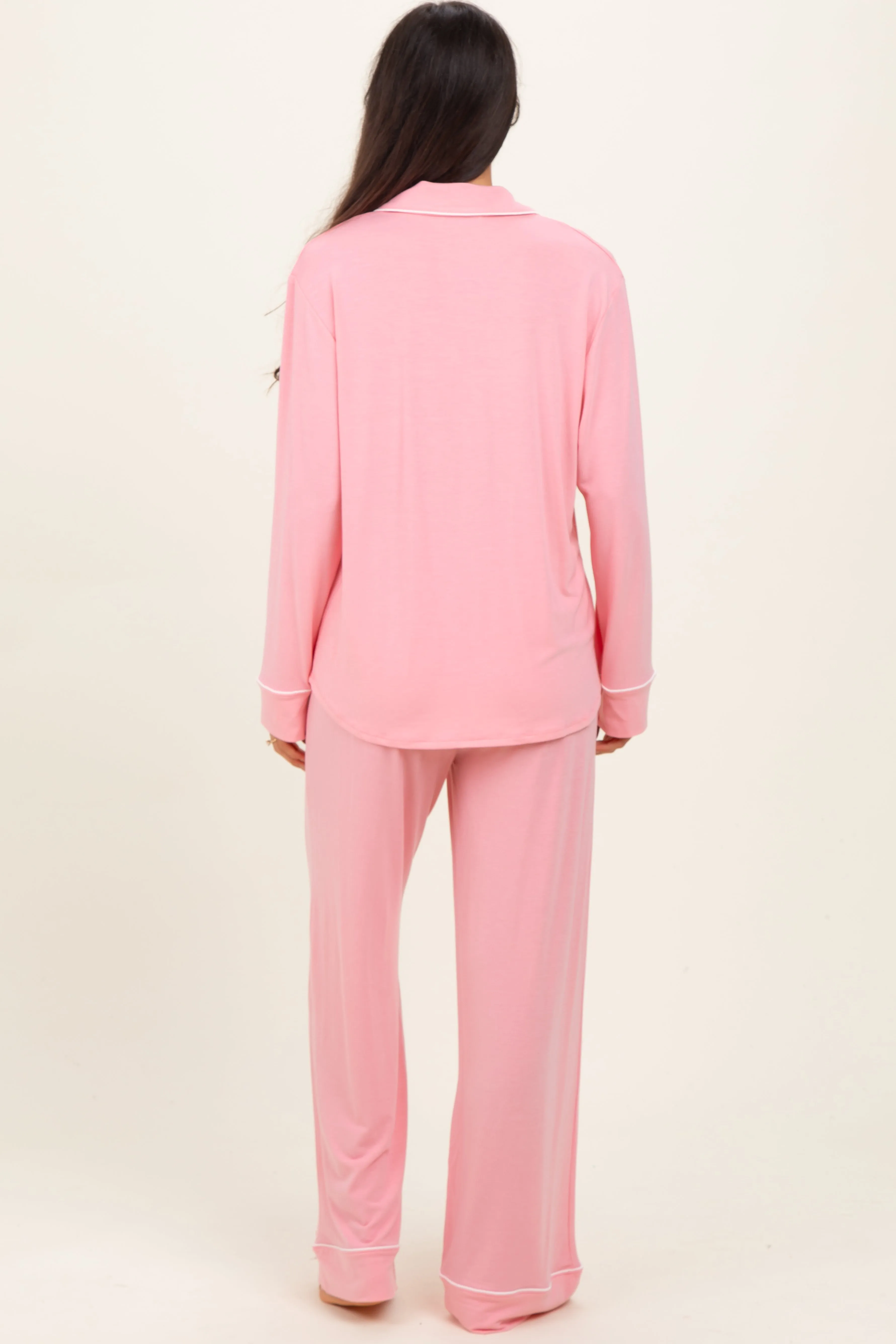 Light Pink Button Down Top Wide Leg Pant Pajama Set sold by Pinkblush product image thumbnail 4