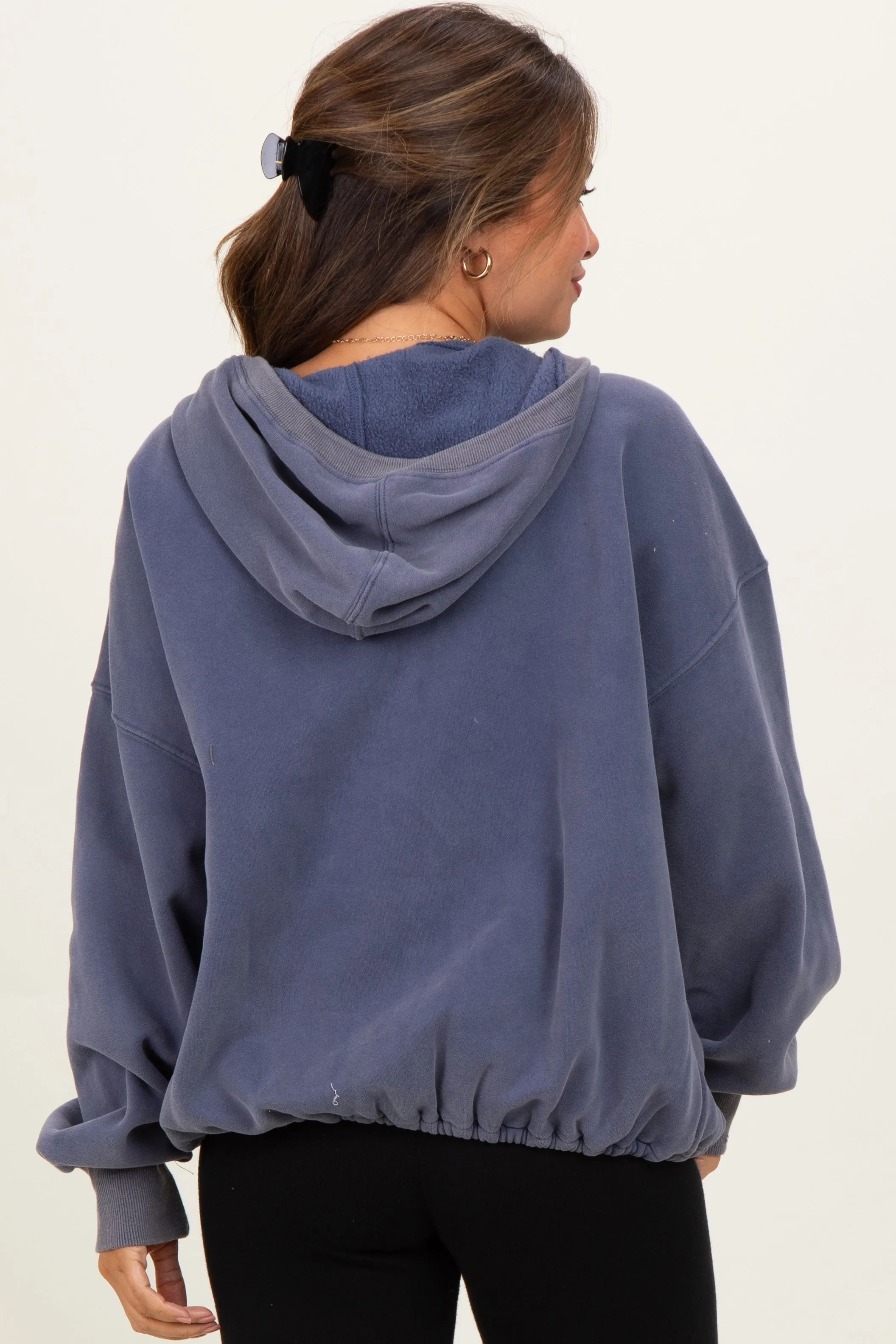 Navy Fleece Half Zip Drop Shoulder Maternity Hoodie sold by Pinkblush product image thumbnail 4