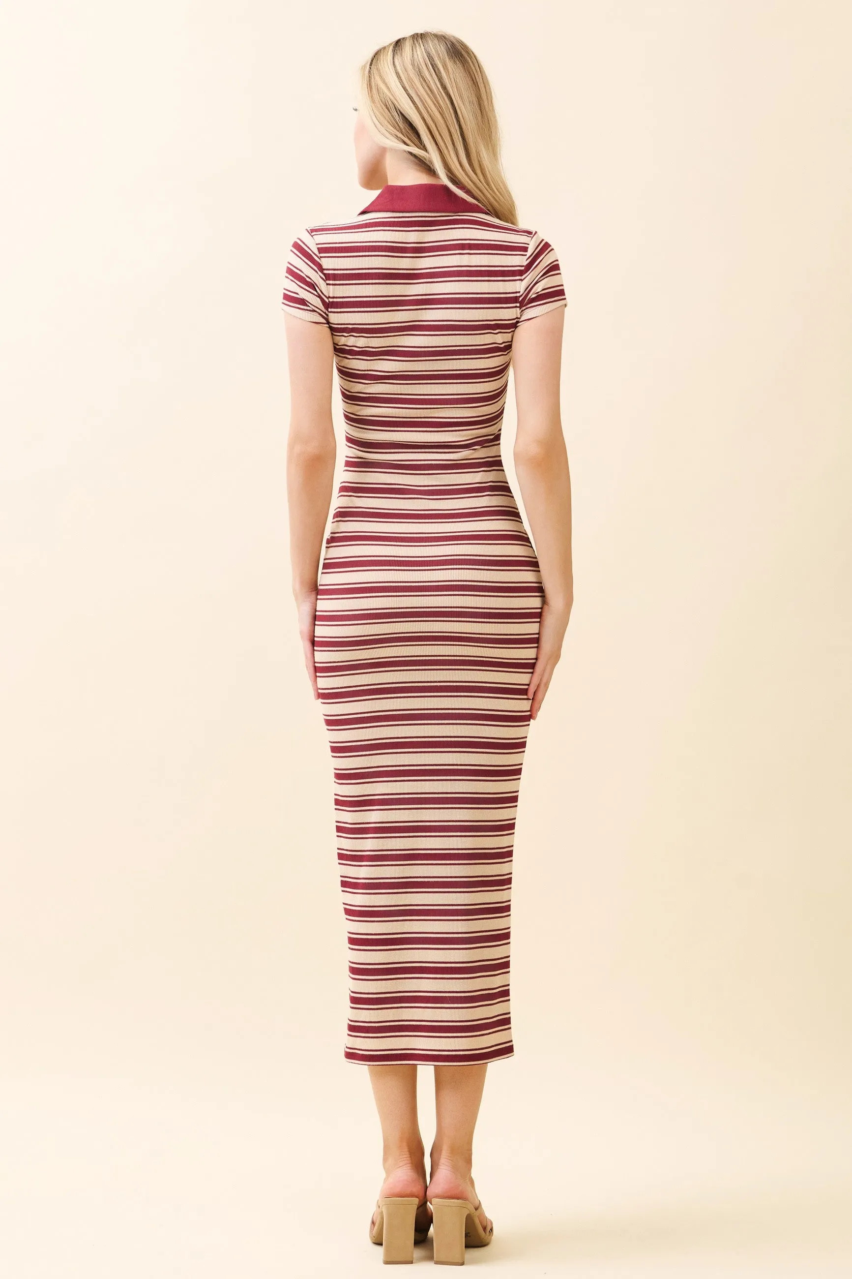 Burgundy Striped Collared Midi Dress sold by Pinkblush product image thumbnail 3