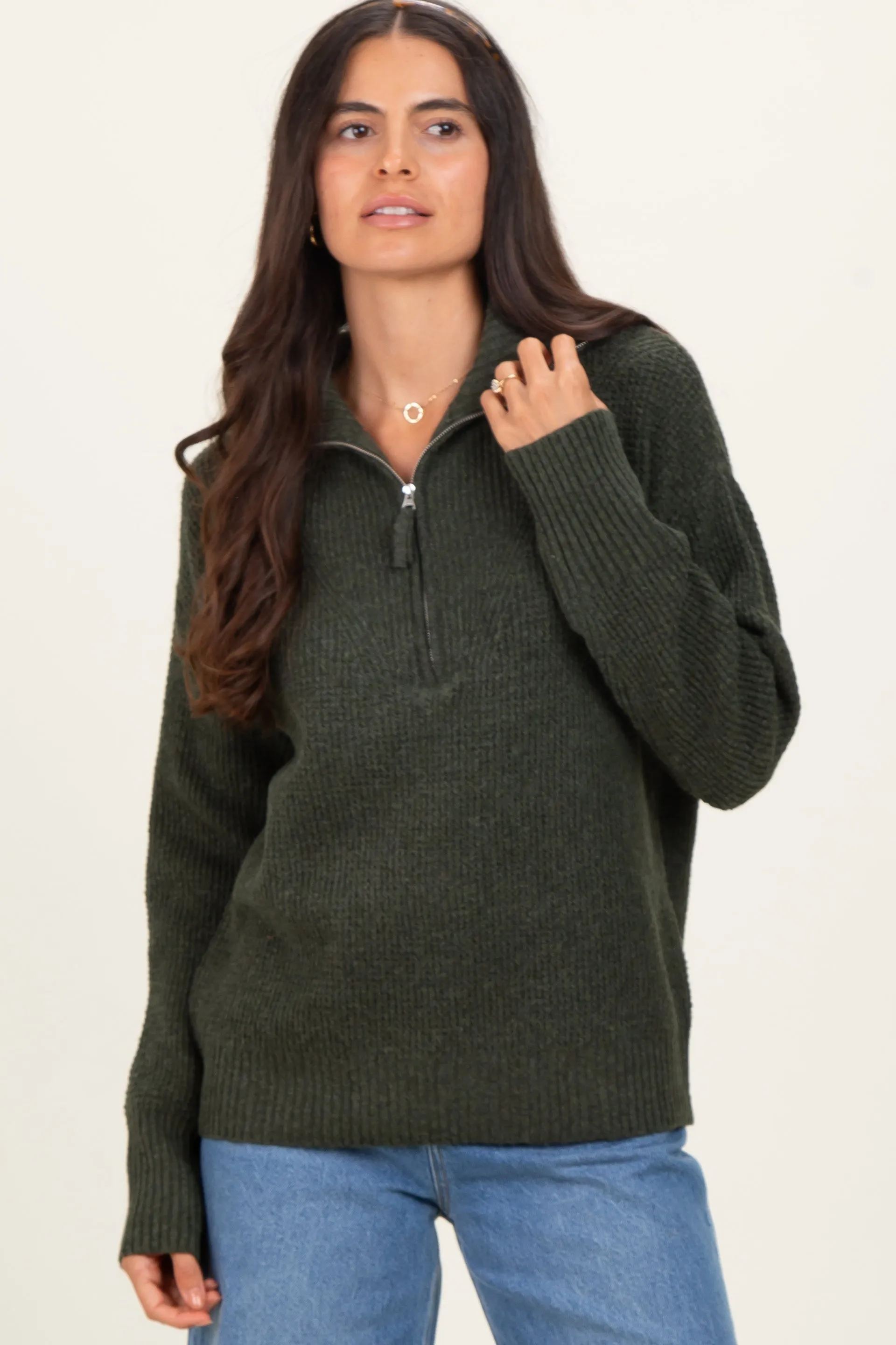 Olive Half Zip Pullover Sweater sold by Pinkblush product image thumbnail 2