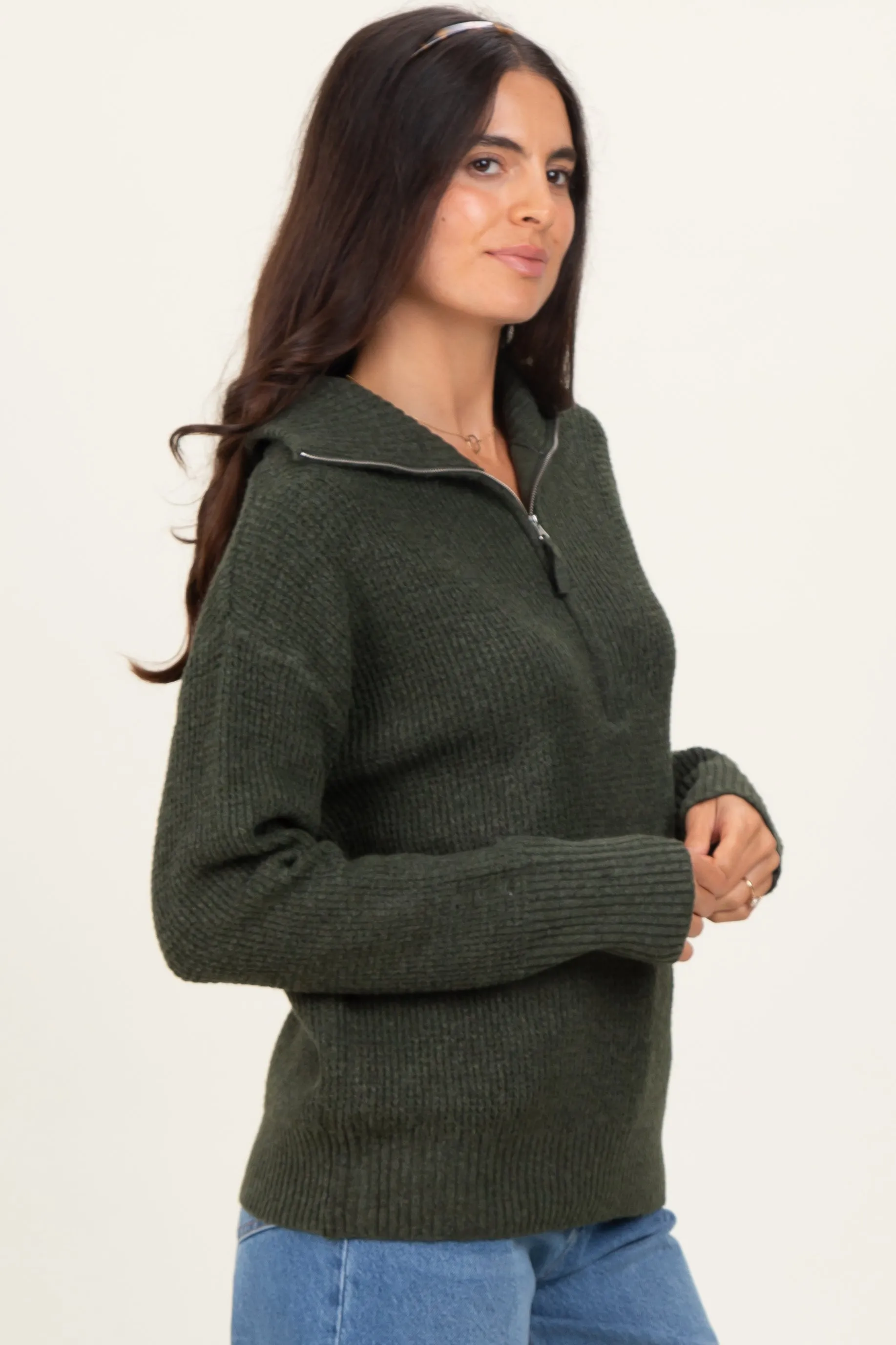 Olive Half Zip Pullover Sweater sold by Pinkblush product image thumbnail 3