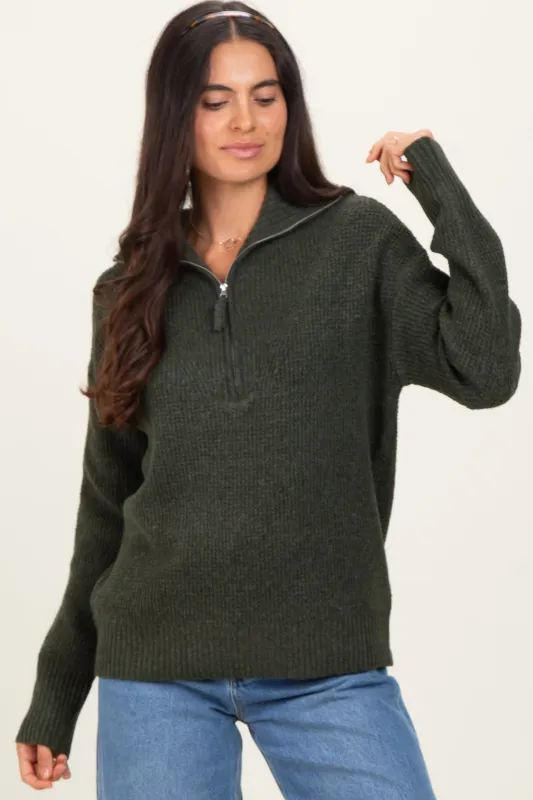 Olive Half Zip Pullover Sweater sold by Pinkblush