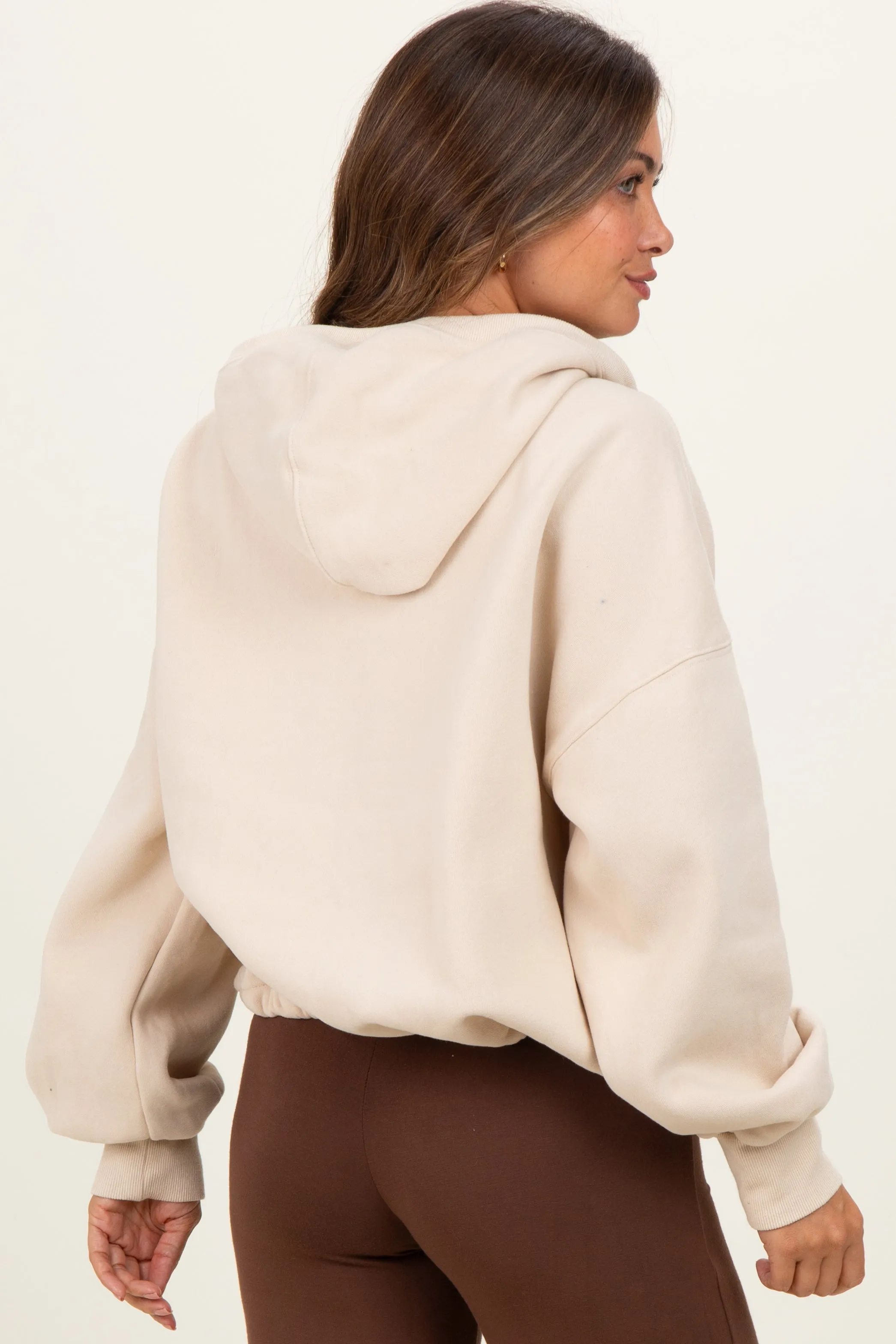 Cream Fleece Half Zip Drop Shoulder Maternity Hoodie sold by Pinkblush product image thumbnail 4