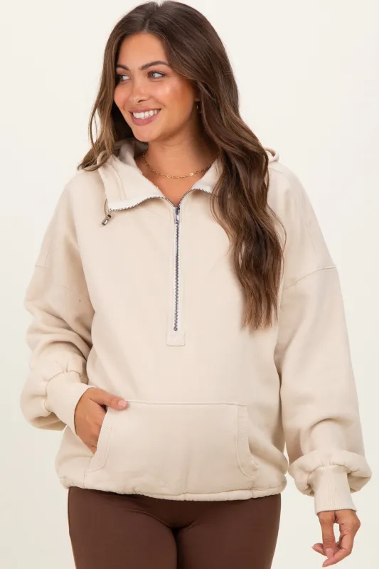 Cream Fleece Half Zip Drop Shoulder Maternity Hoodie sold by Pinkblush