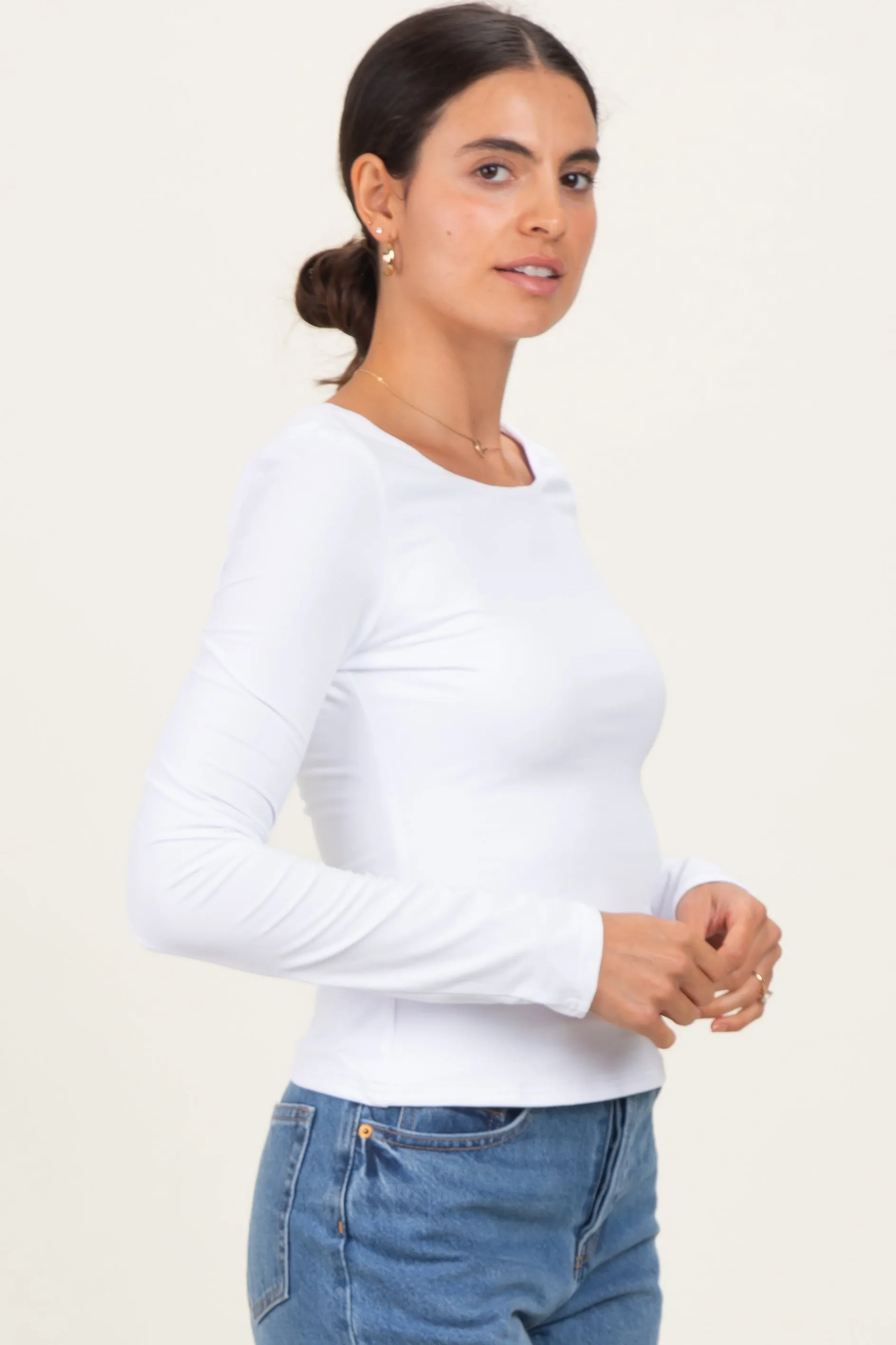 White Scoop Neck Long Sleeve Top sold by Pinkblush product image thumbnail 3