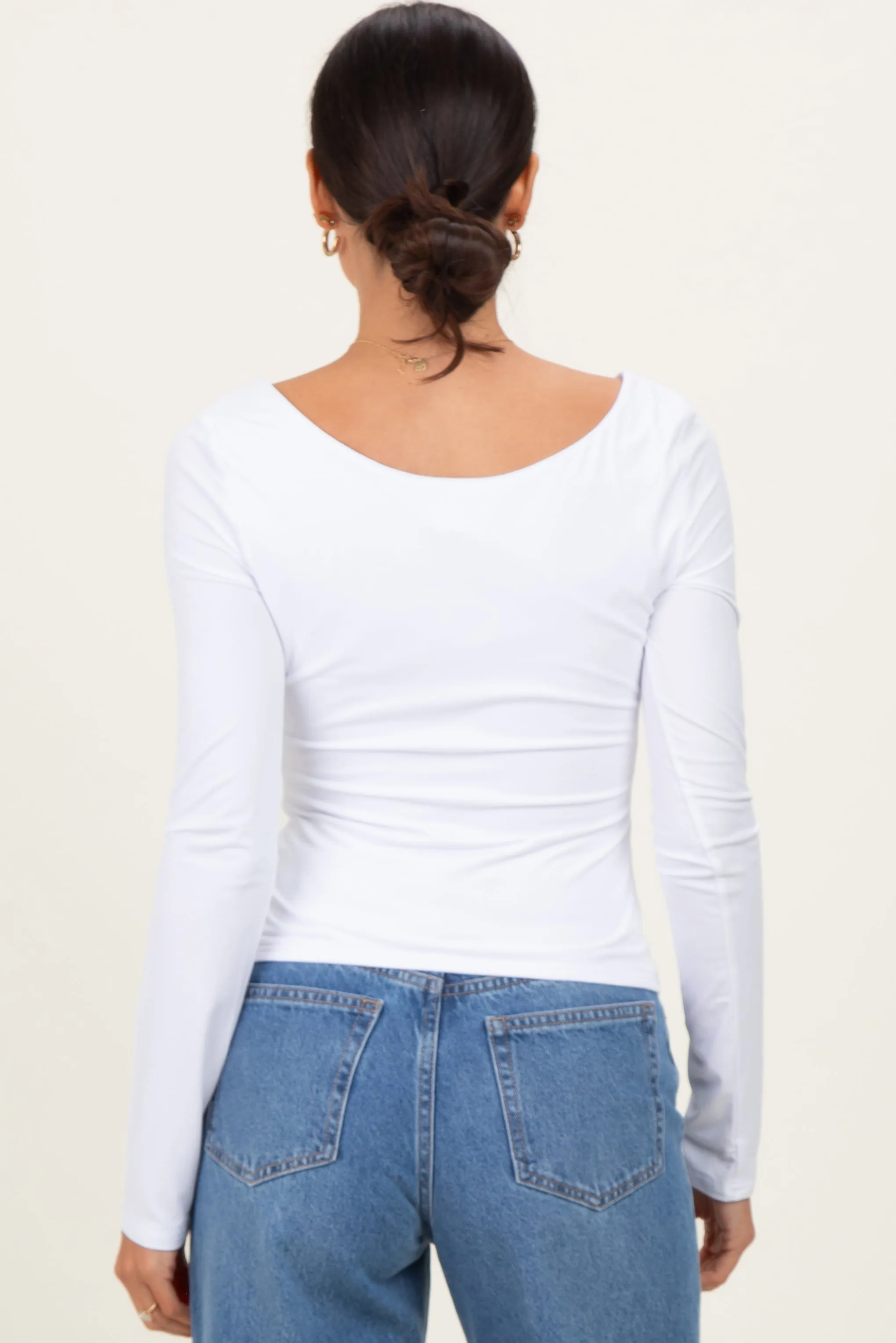 White Scoop Neck Long Sleeve Top sold by Pinkblush product image thumbnail 4
