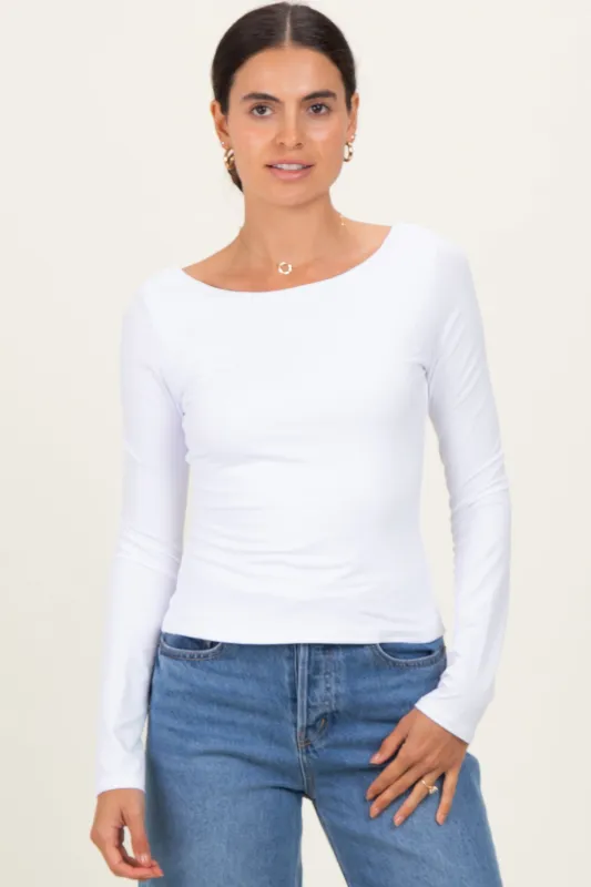 White Scoop Neck Long Sleeve Top sold by Pinkblush