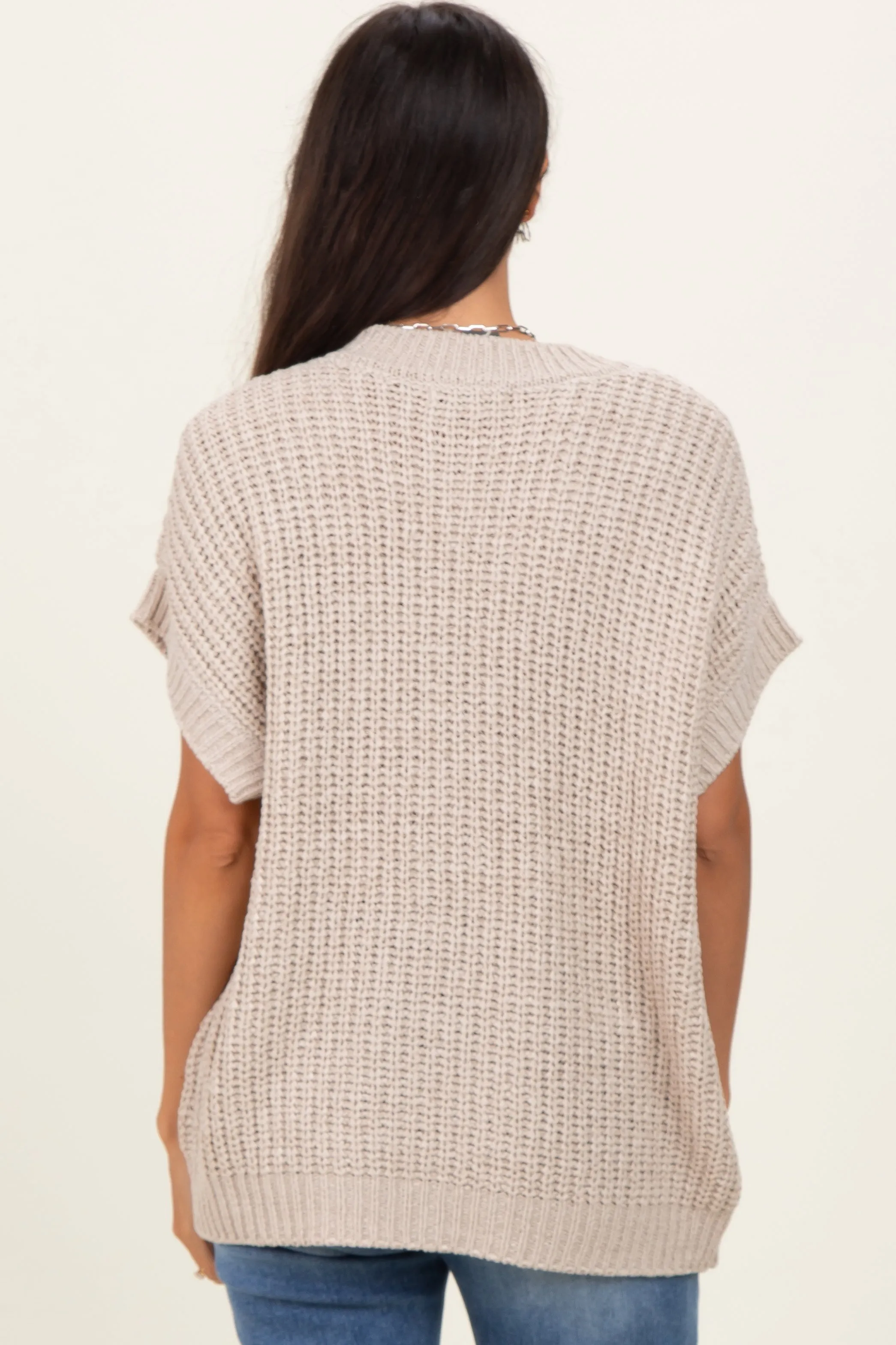 Beige Short Sleeve Round Neck Sweater sold by Pinkblush product image thumbnail 4