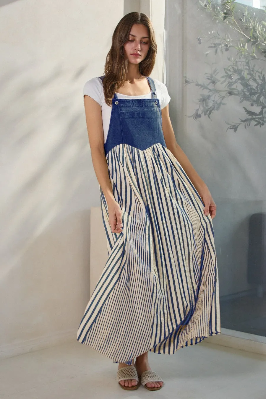 Blue Striped Colorblock Denim Contrast Maternity Maxi Dress sold by Pinkblush product image thumbnail 5