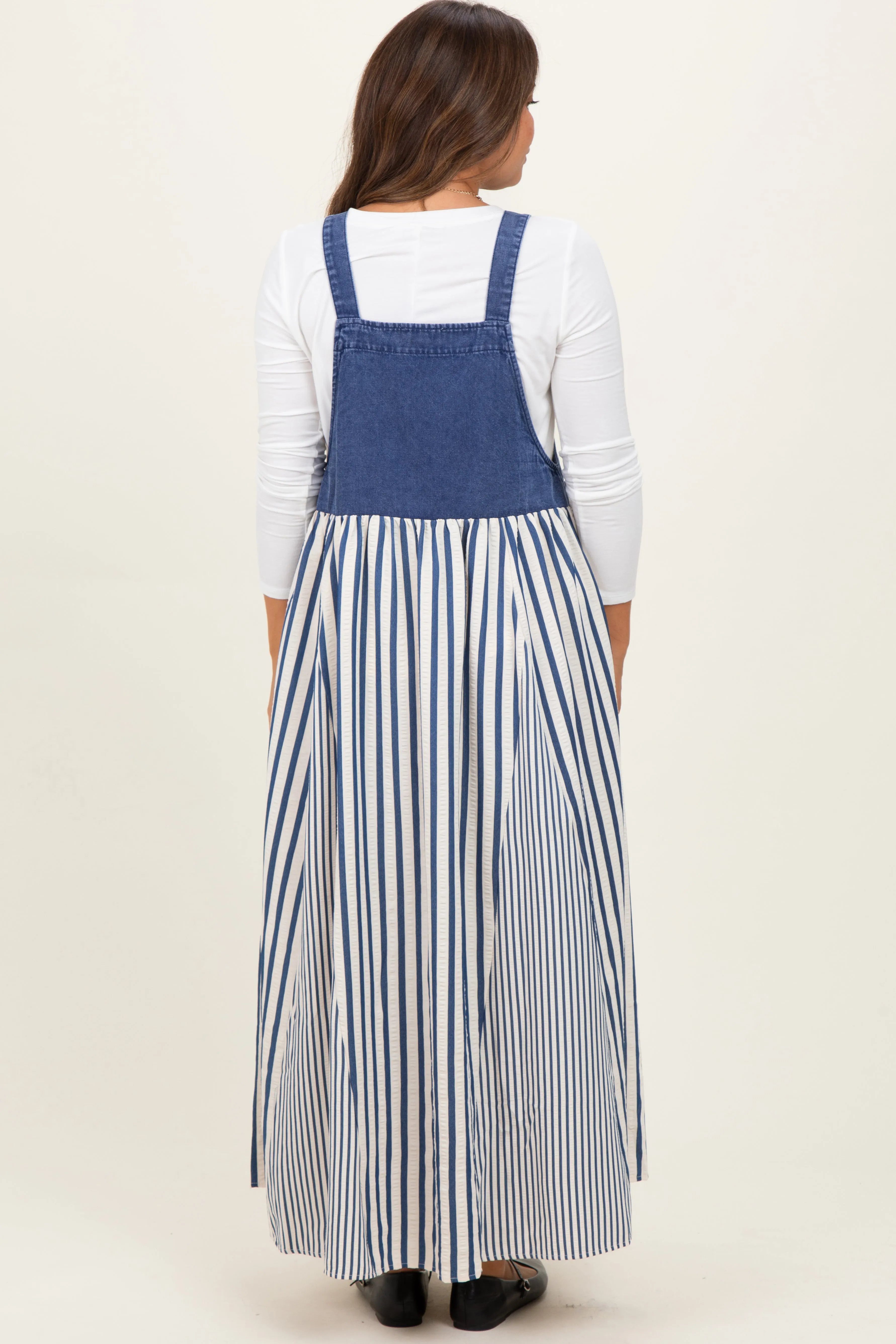 Blue Striped Colorblock Denim Contrast Maternity Maxi Dress sold by Pinkblush product image thumbnail 4