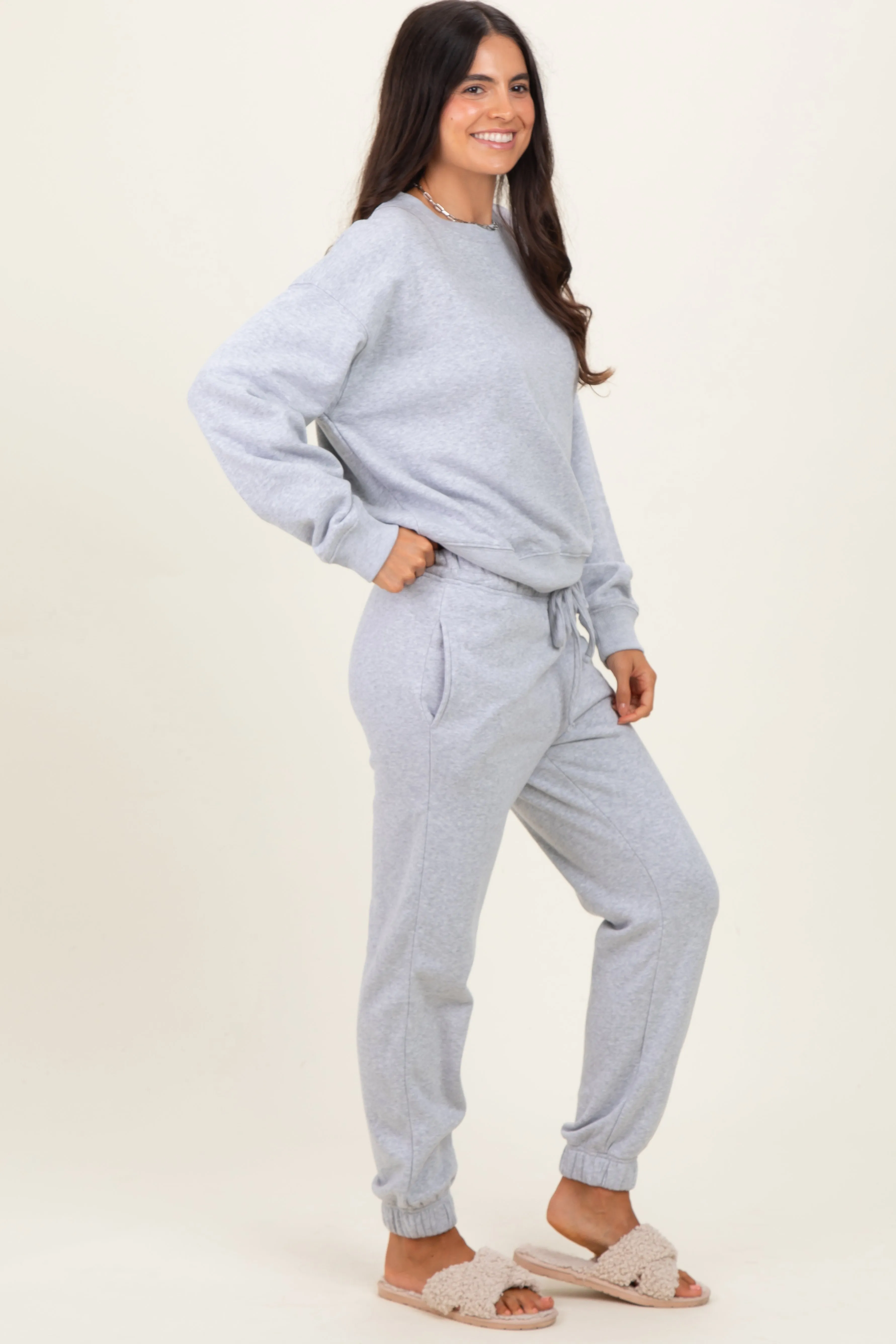 Heather Grey Fleece Long Sleeve Pullover & Jogger Set sold by Pinkblush product image thumbnail 3