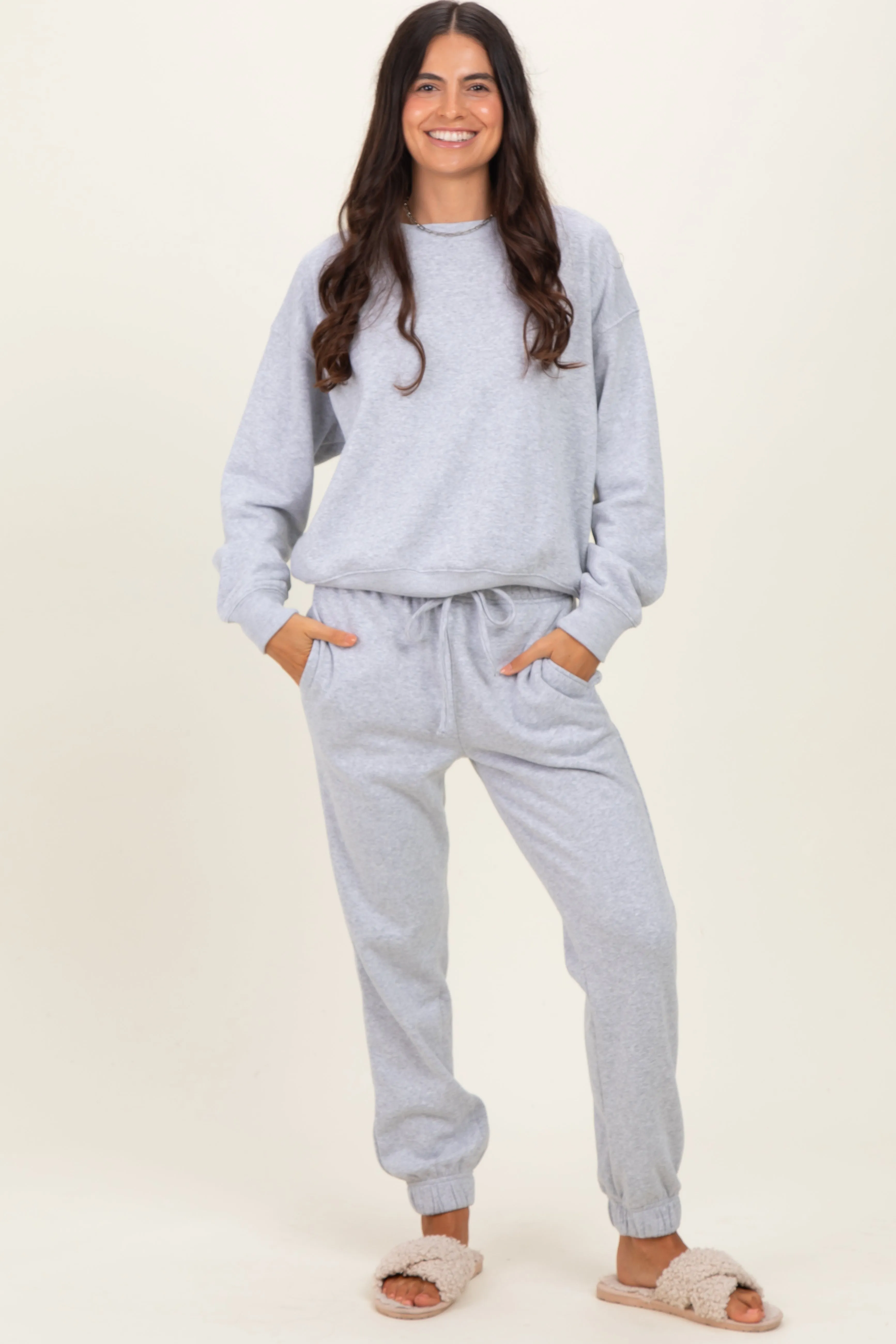 Heather Grey Fleece Long Sleeve Pullover & Jogger Set sold by Pinkblush