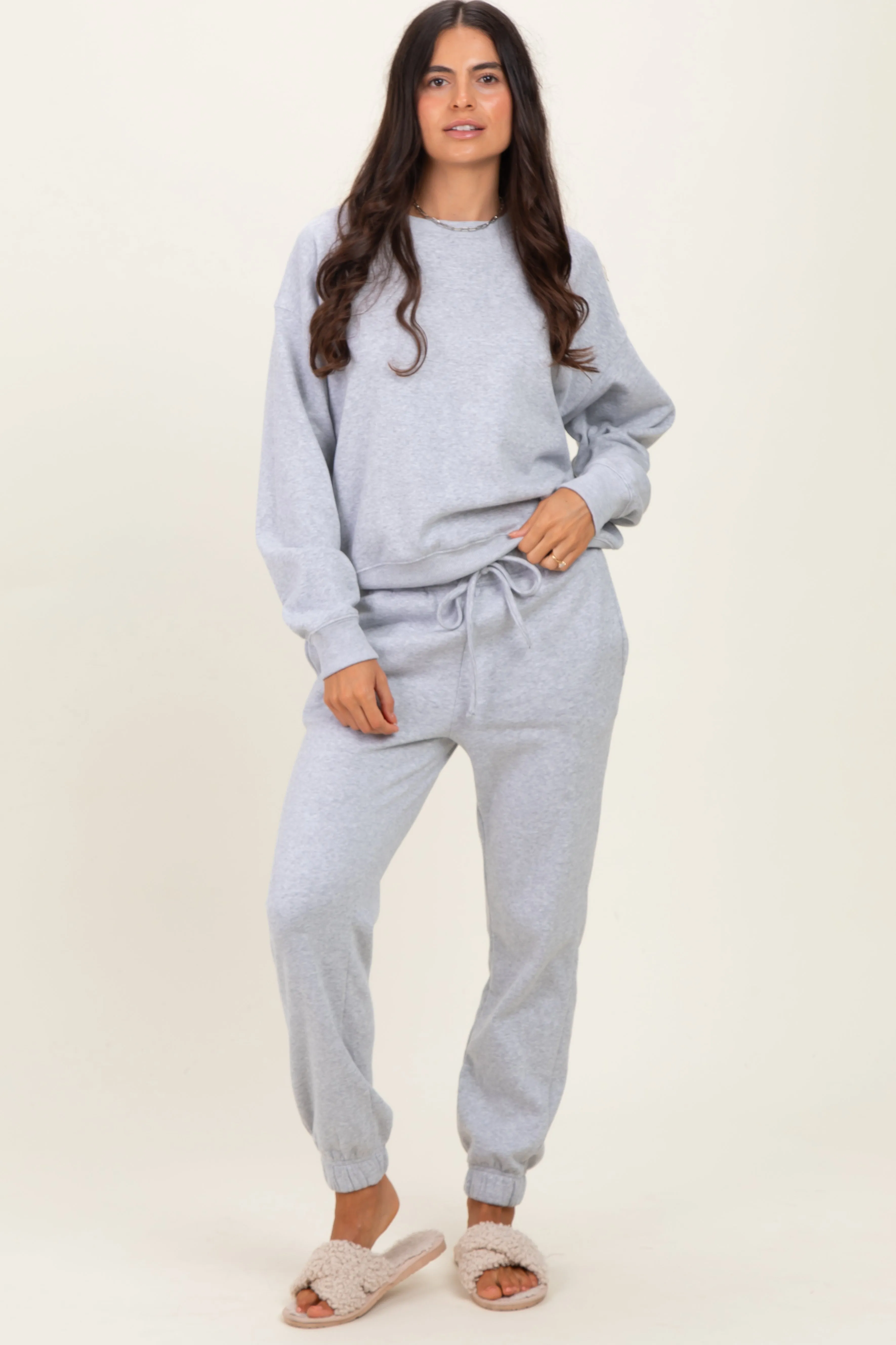 Heather Grey Fleece Long Sleeve Pullover & Jogger Set sold by Pinkblush product image thumbnail 2