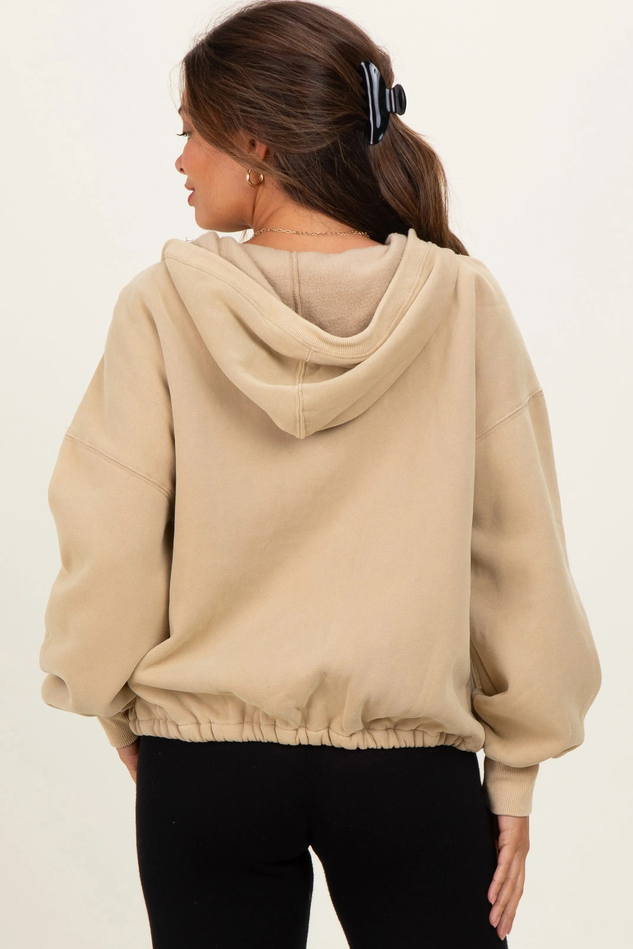 Light Taupe Fleece Half Zip Drop Shoulder Maternity Hoodie sold by Pinkblush product image thumbnail 4