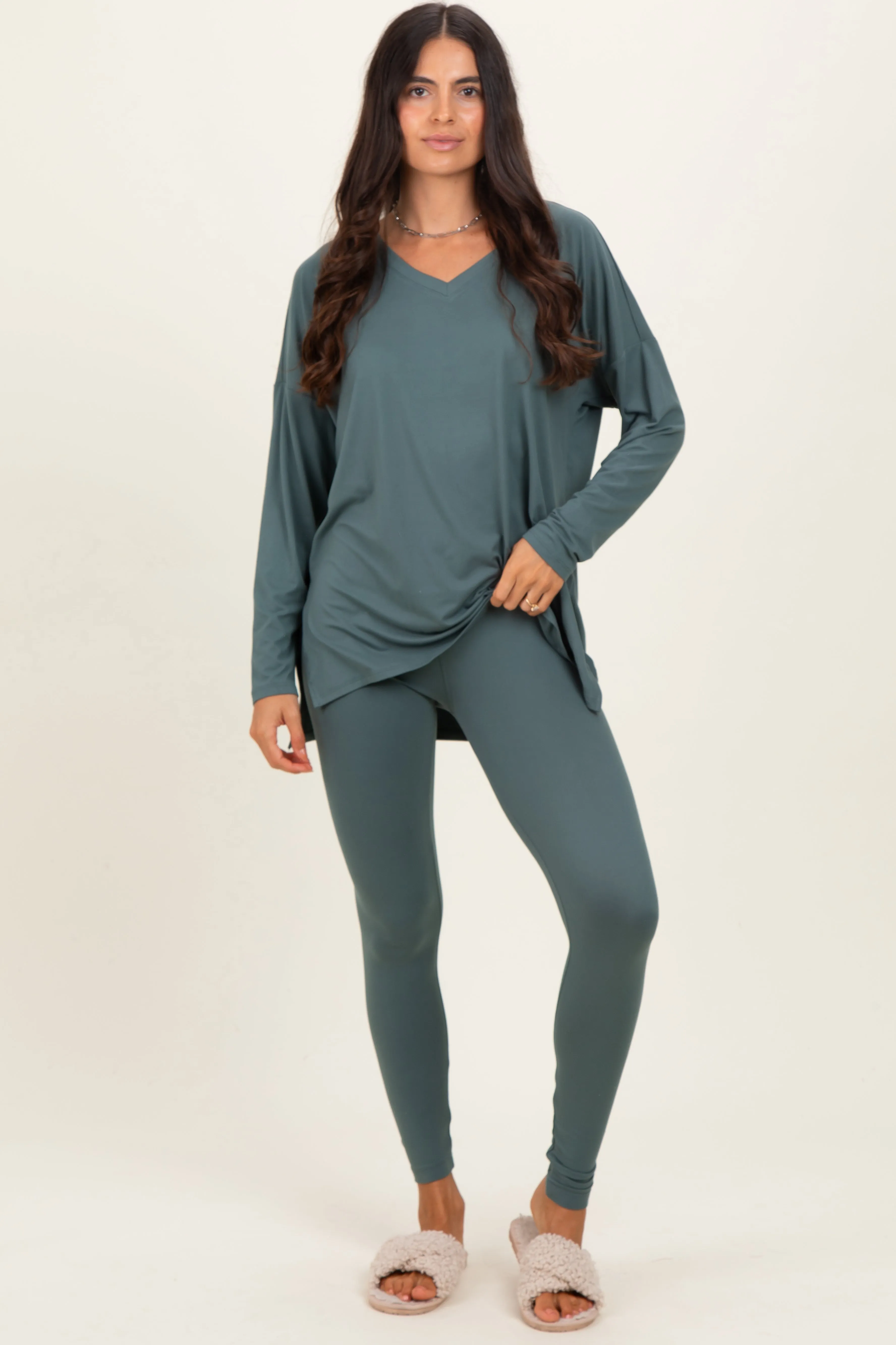 Olive Brushed Knit Oversized Top and Legging Set sold by Pinkblush product image thumbnail 2