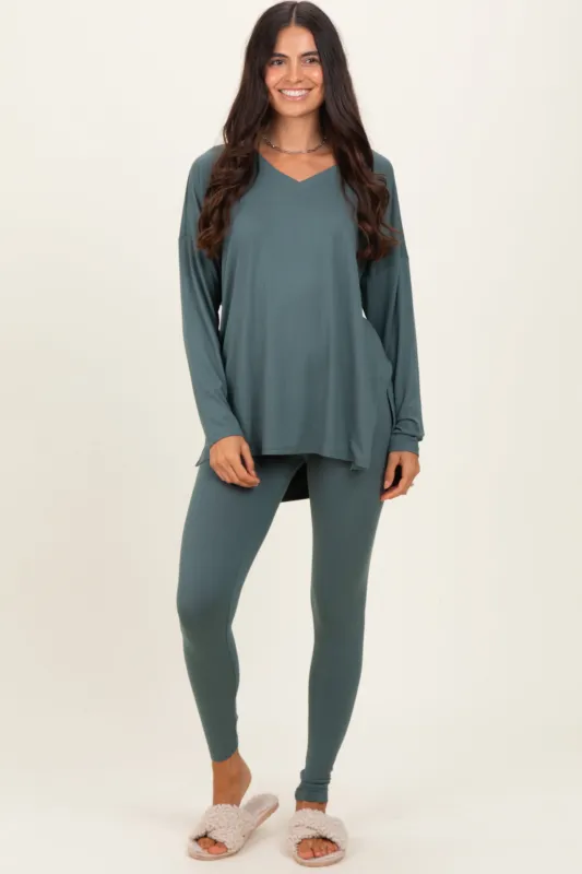 Olive Brushed Knit Oversized Top and Legging Set sold by Pinkblush