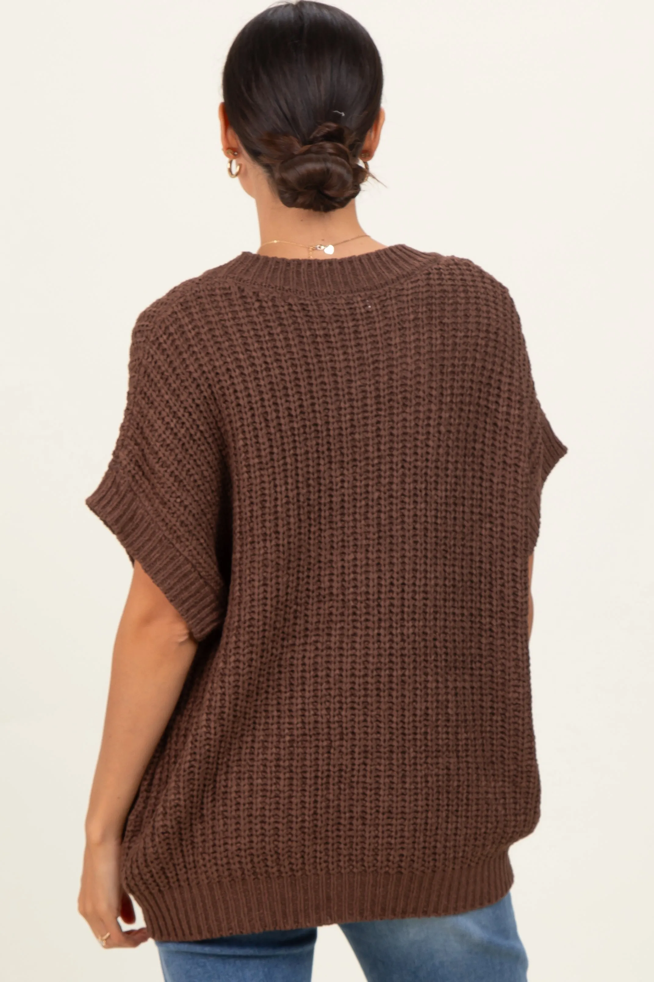 Brown Short Sleeve Round Neck Sweater sold by Pinkblush product image thumbnail 4
