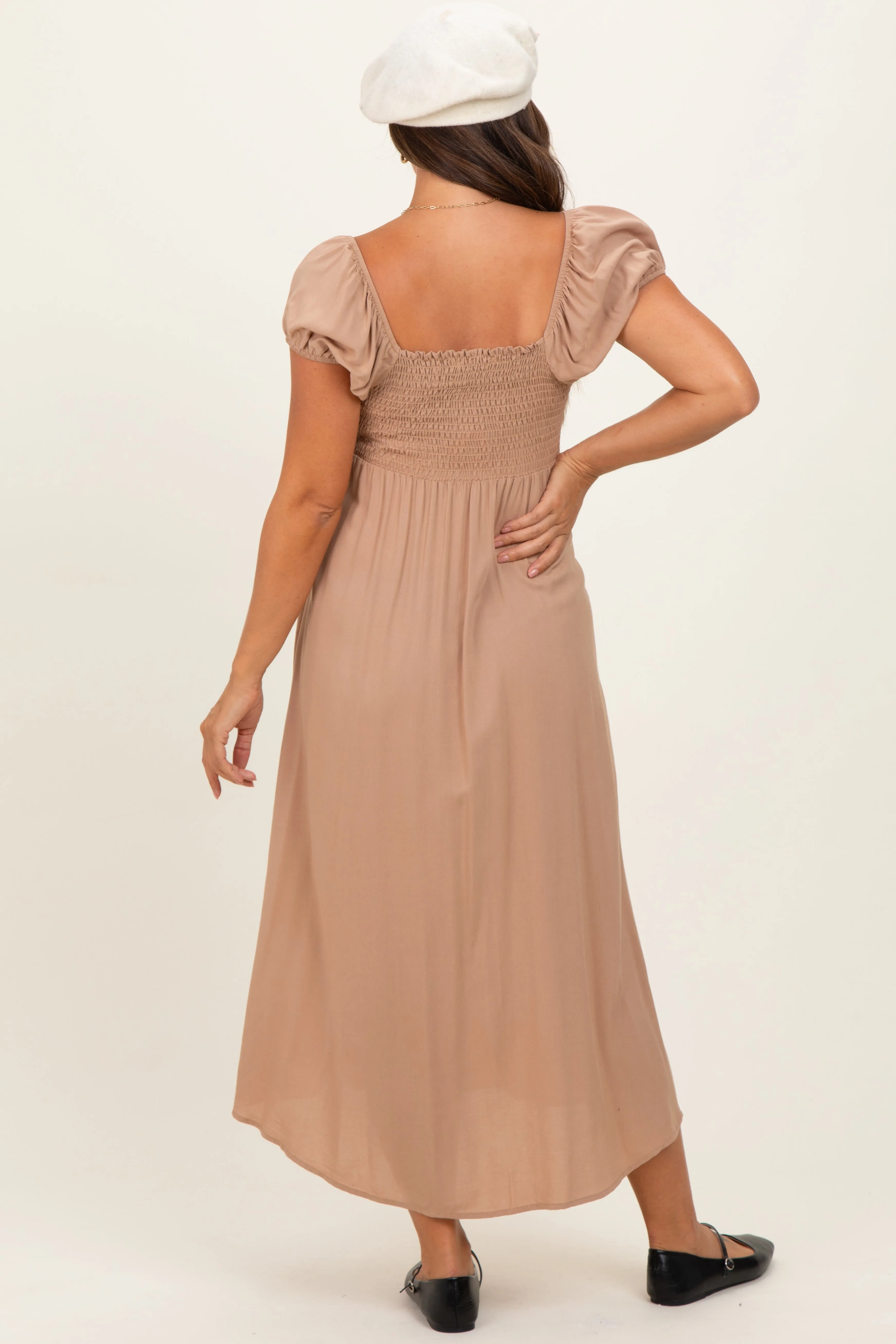 Camel Button Accent Front Slit Maternity Midi Dress sold by Pinkblush product image thumbnail 3
