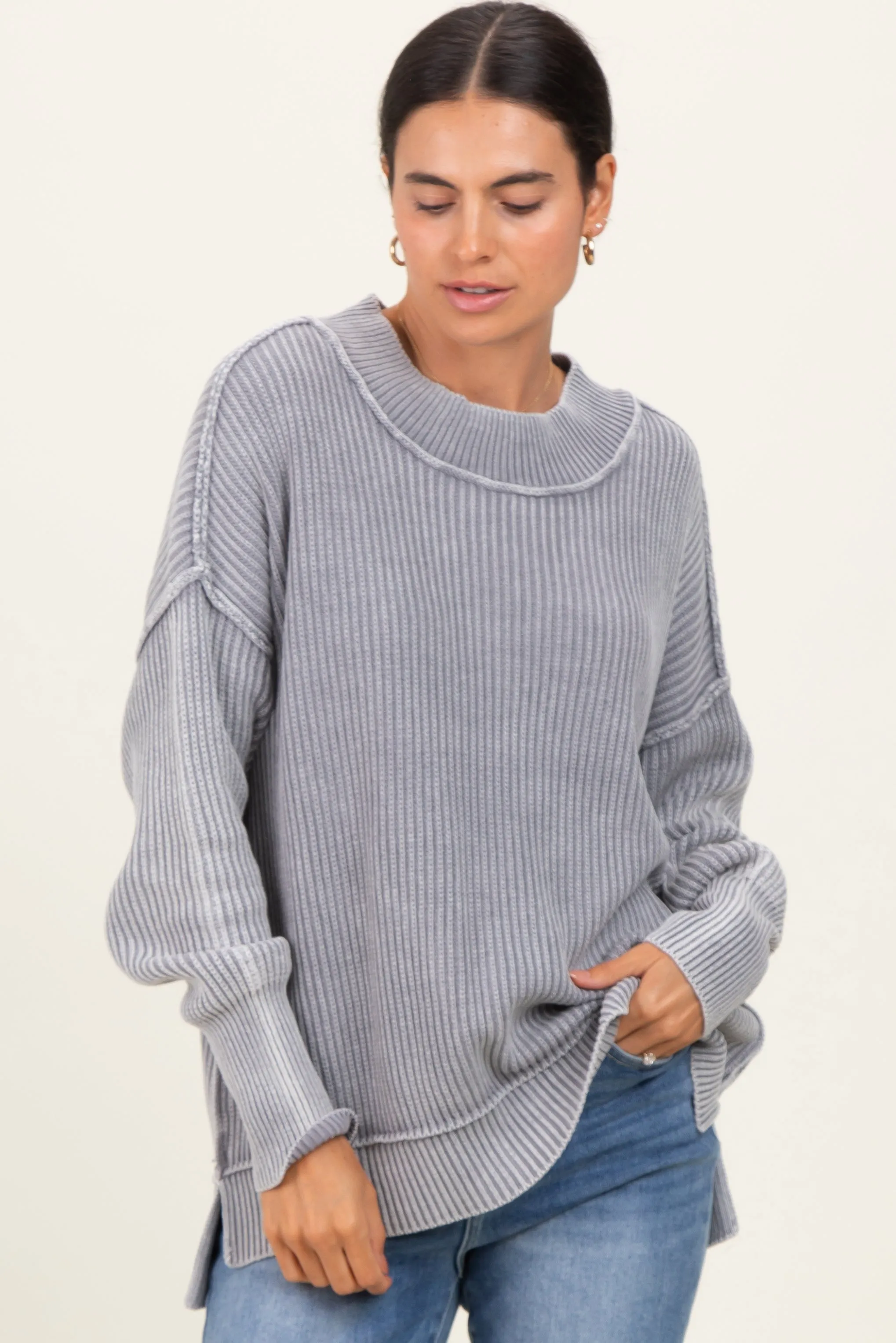 Grey Washed Side Slit Oversized Sweater sold by Pinkblush product image thumbnail 2