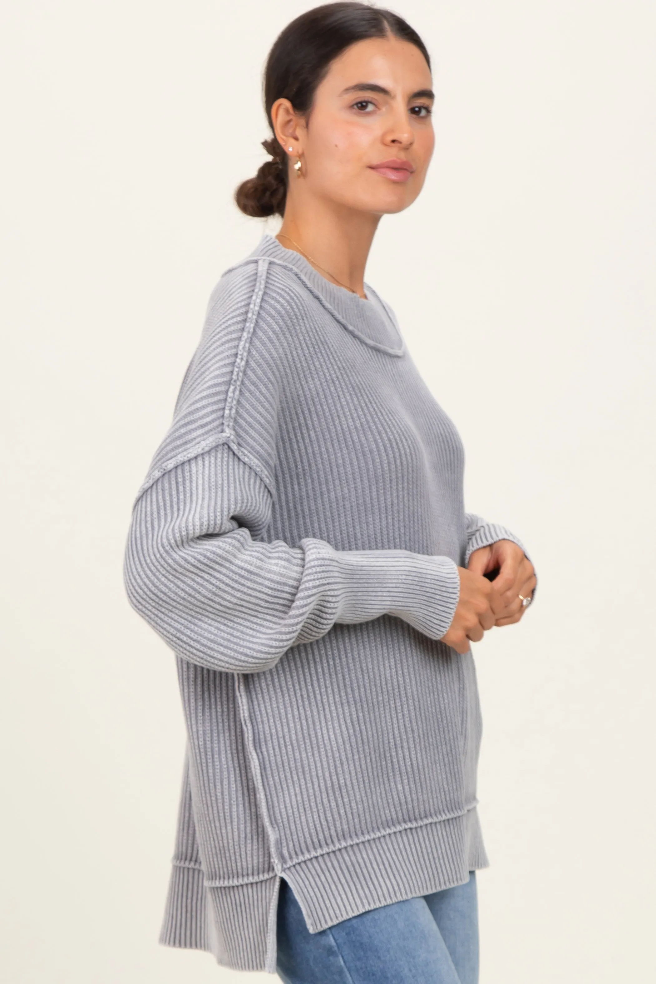 Grey Washed Side Slit Oversized Sweater sold by Pinkblush product image thumbnail 3