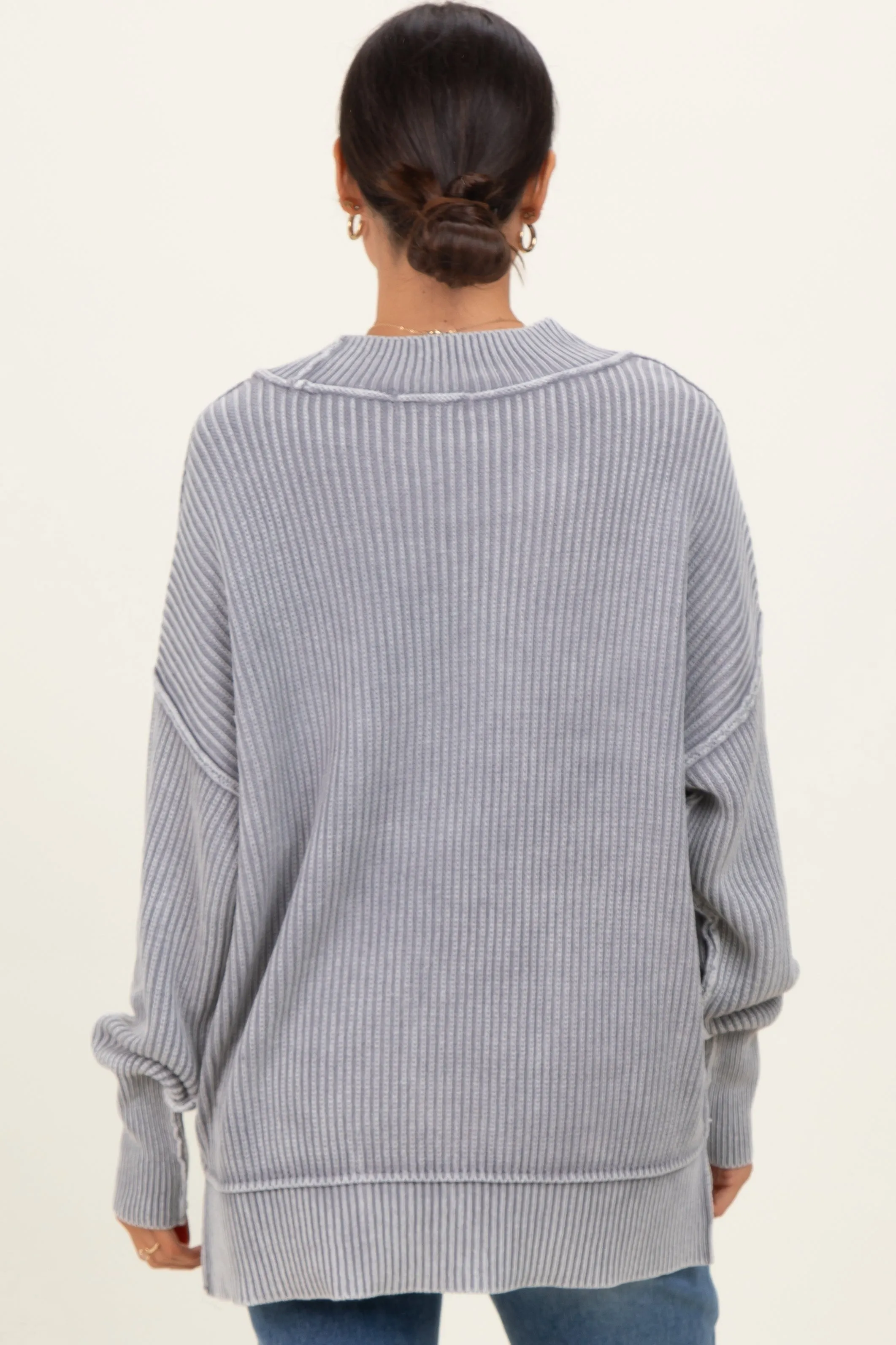Grey Washed Side Slit Oversized Sweater sold by Pinkblush product image thumbnail 4
