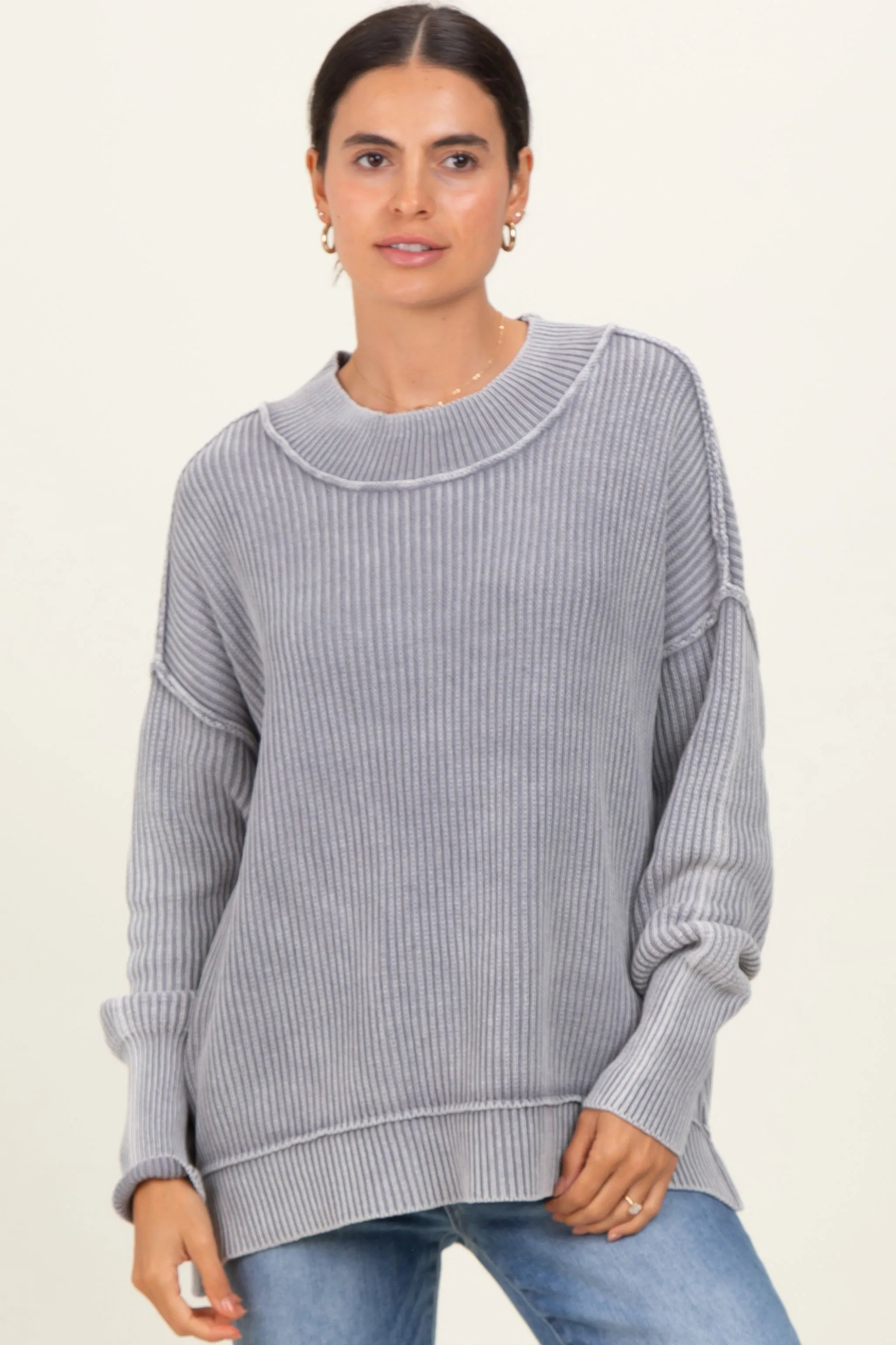 Grey Washed Side Slit Oversized Sweater sold by Pinkblush