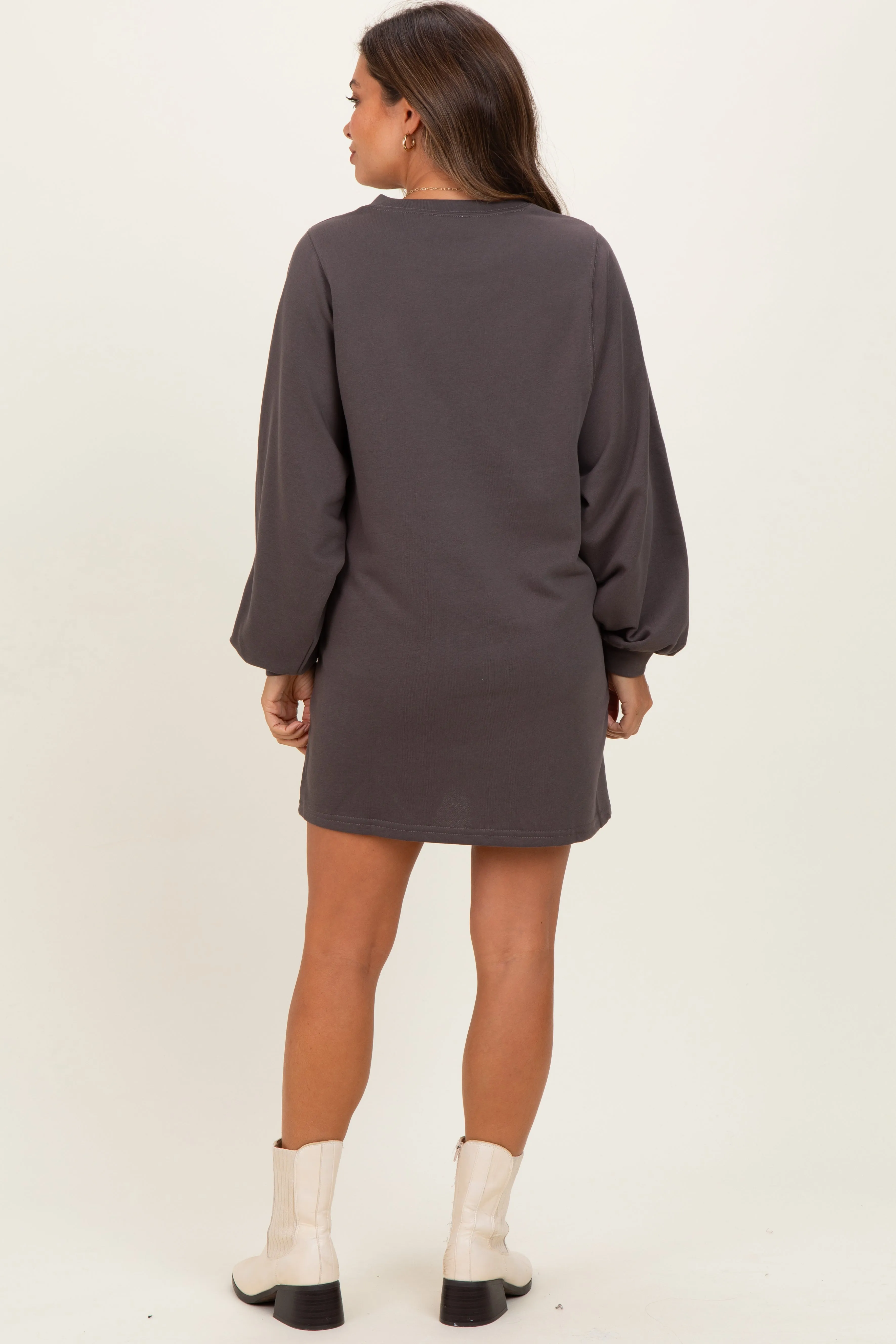 Charcoal Bubble Sleeve Maternity Sweatshirt Mini Dress sold by Pinkblush product image thumbnail 4