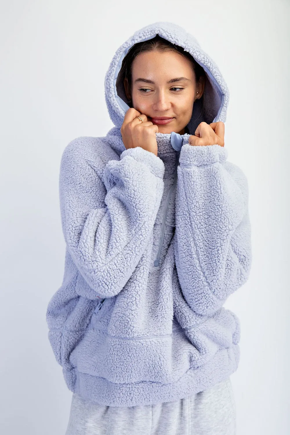 Lavender Faux Sherpa Quarter Zip Hoodie sold by Pinkblush product image thumbnail 4