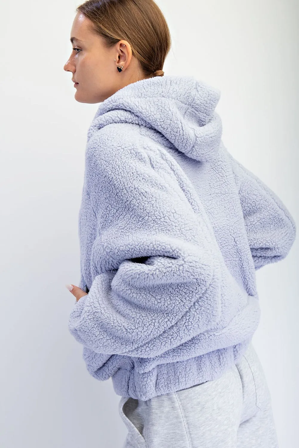 Lavender Faux Sherpa Quarter Zip Hoodie sold by Pinkblush product image thumbnail 2
