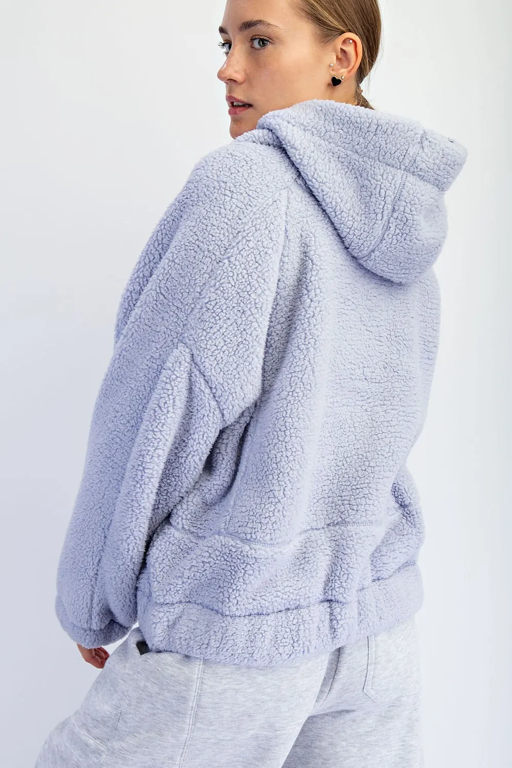 Lavender Faux Sherpa Quarter Zip Hoodie sold by Pinkblush product image thumbnail 3