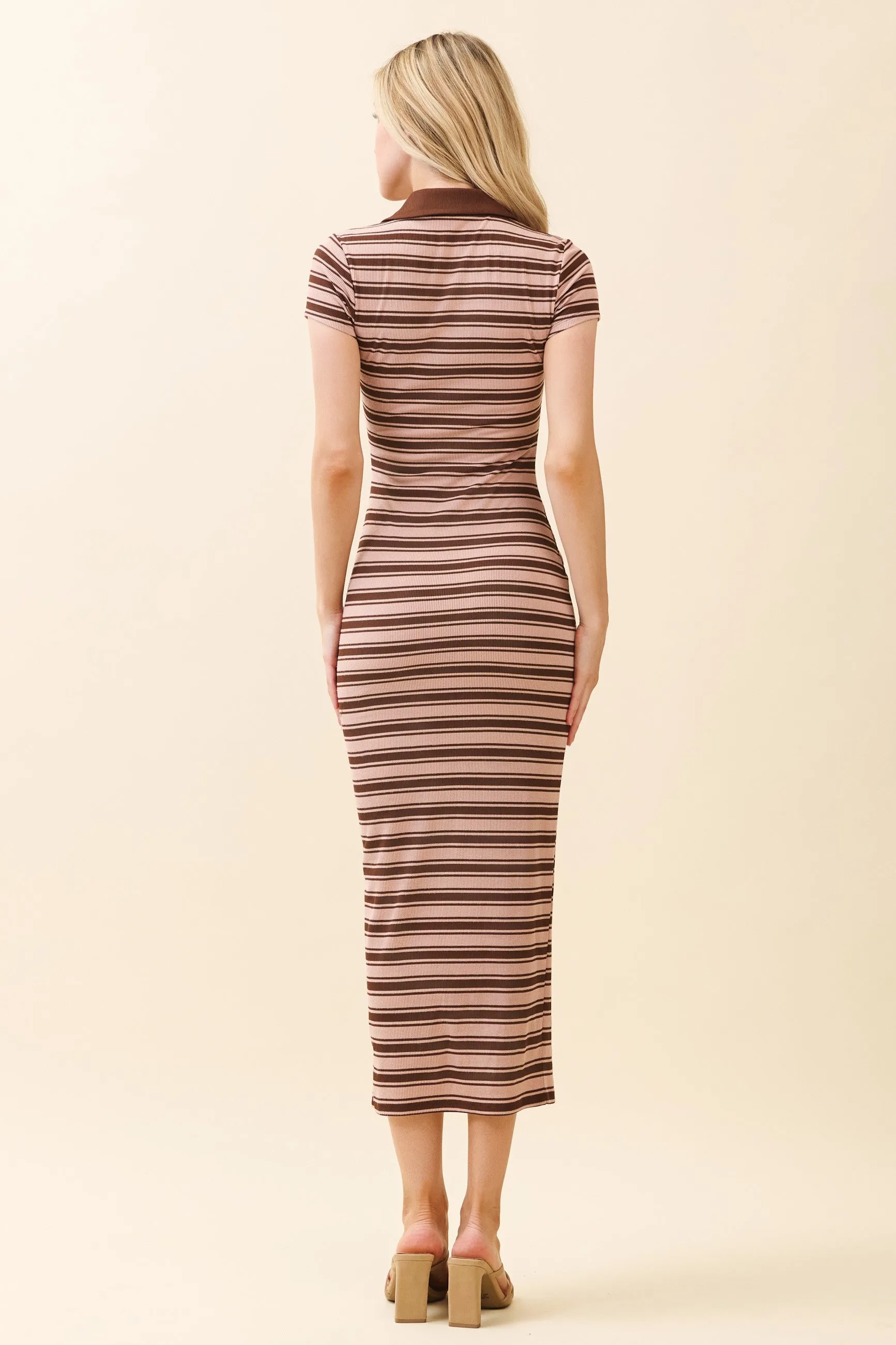 Light Pink Striped Collared Midi Dress sold by Pinkblush product image thumbnail 3