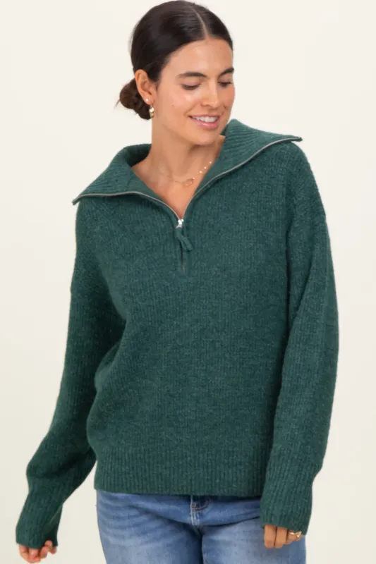 Green Half Zip Pullover Sweater sold by Pinkblush