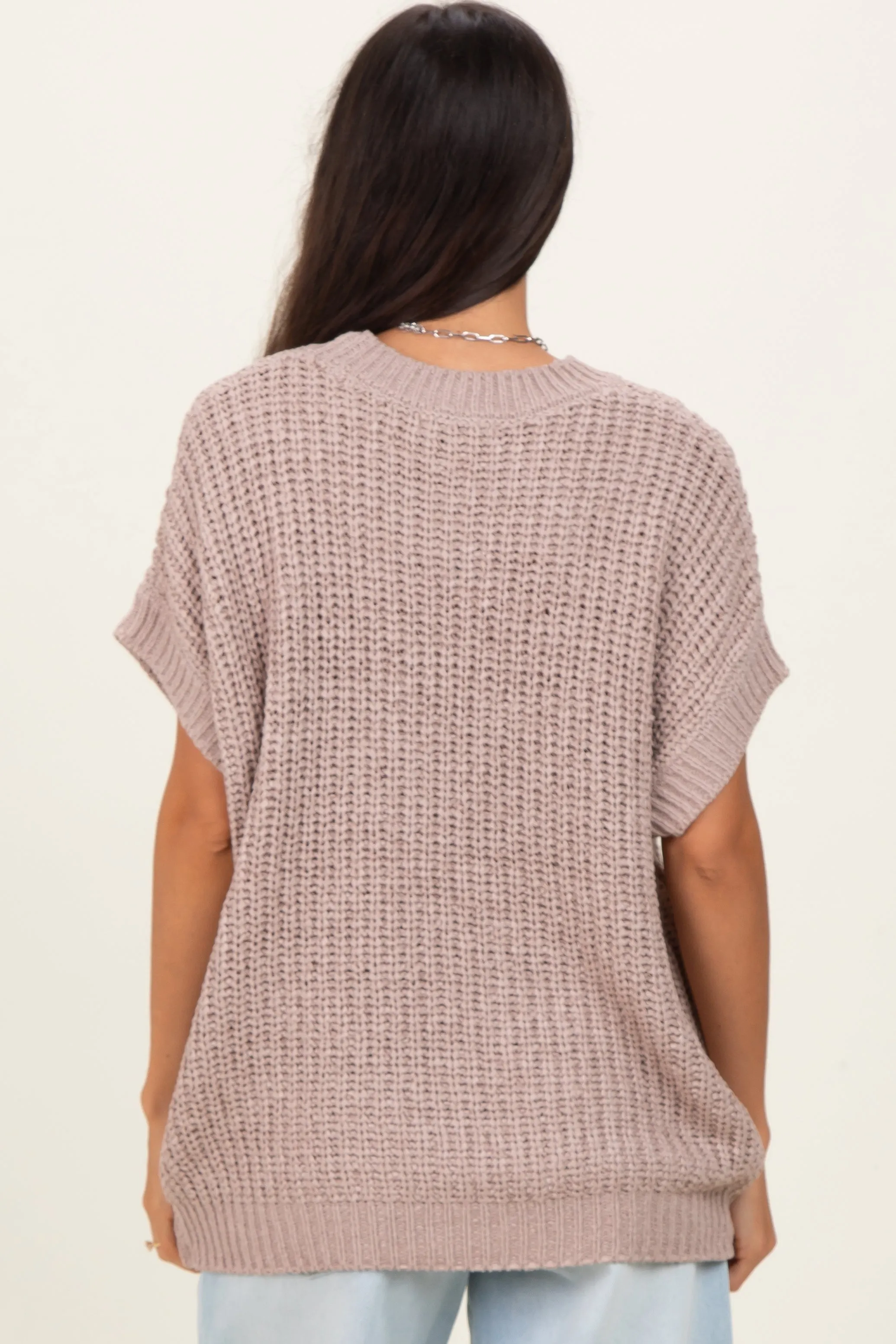 Taupe Short Sleeve Round Neck Sweater sold by Pinkblush product image thumbnail 3